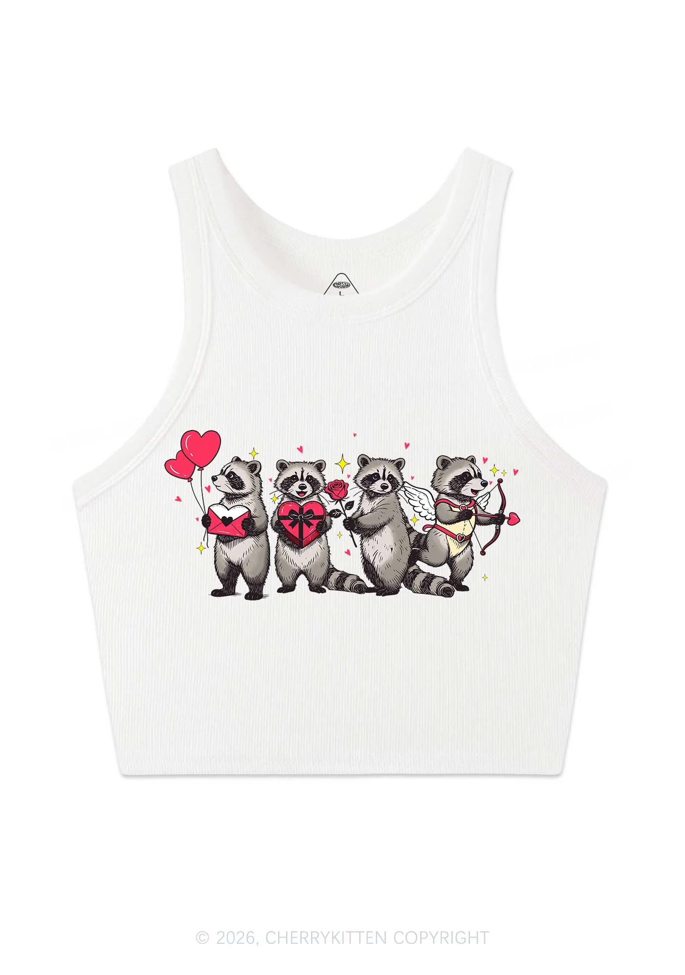 Raccoon Cupids Valentine's Day Y2K Crop Tank Top Cherrykitten - Image 3