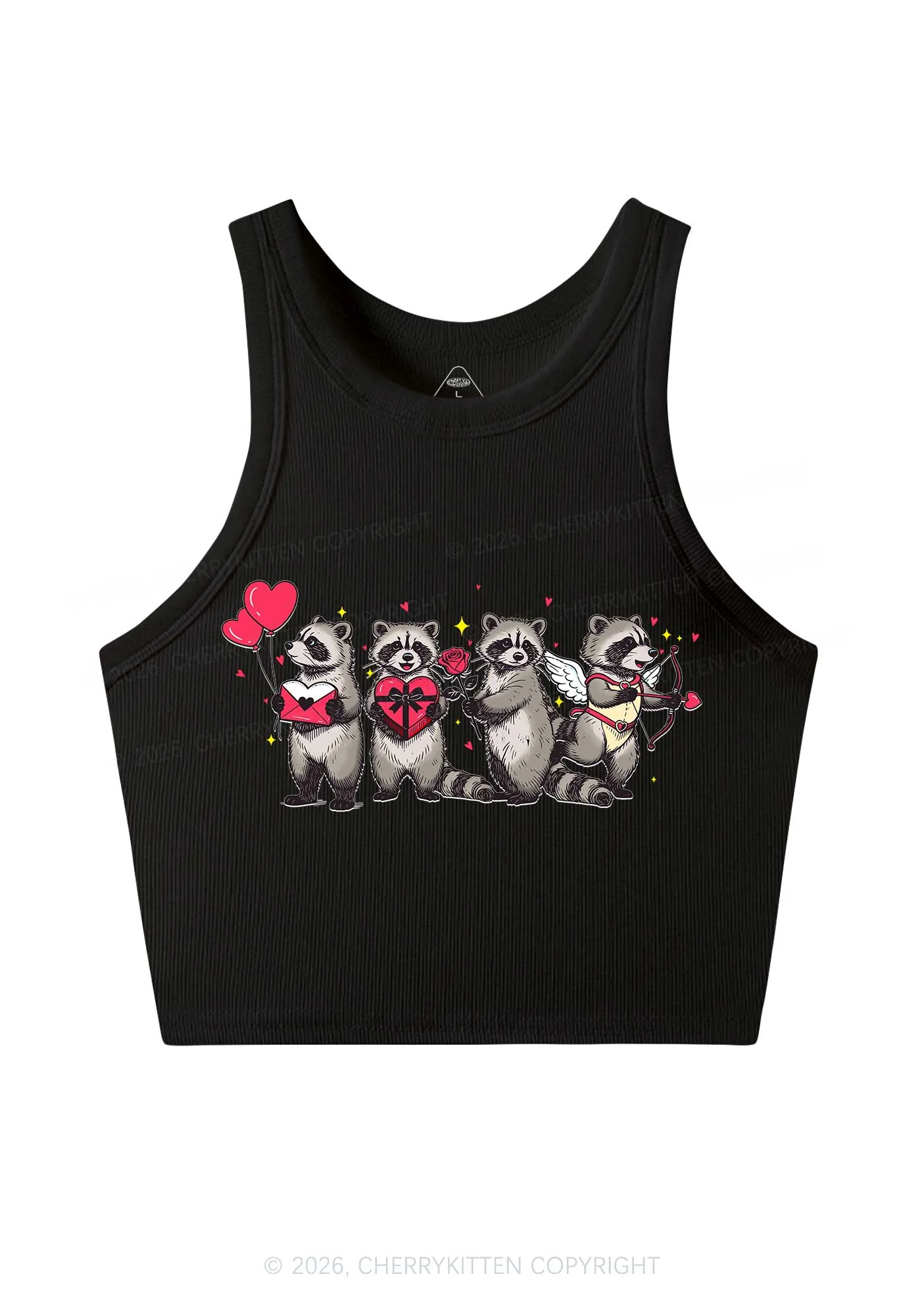 Raccoon Cupids Valentine's Day Y2K Crop Tank Top Cherrykitten - Image 4