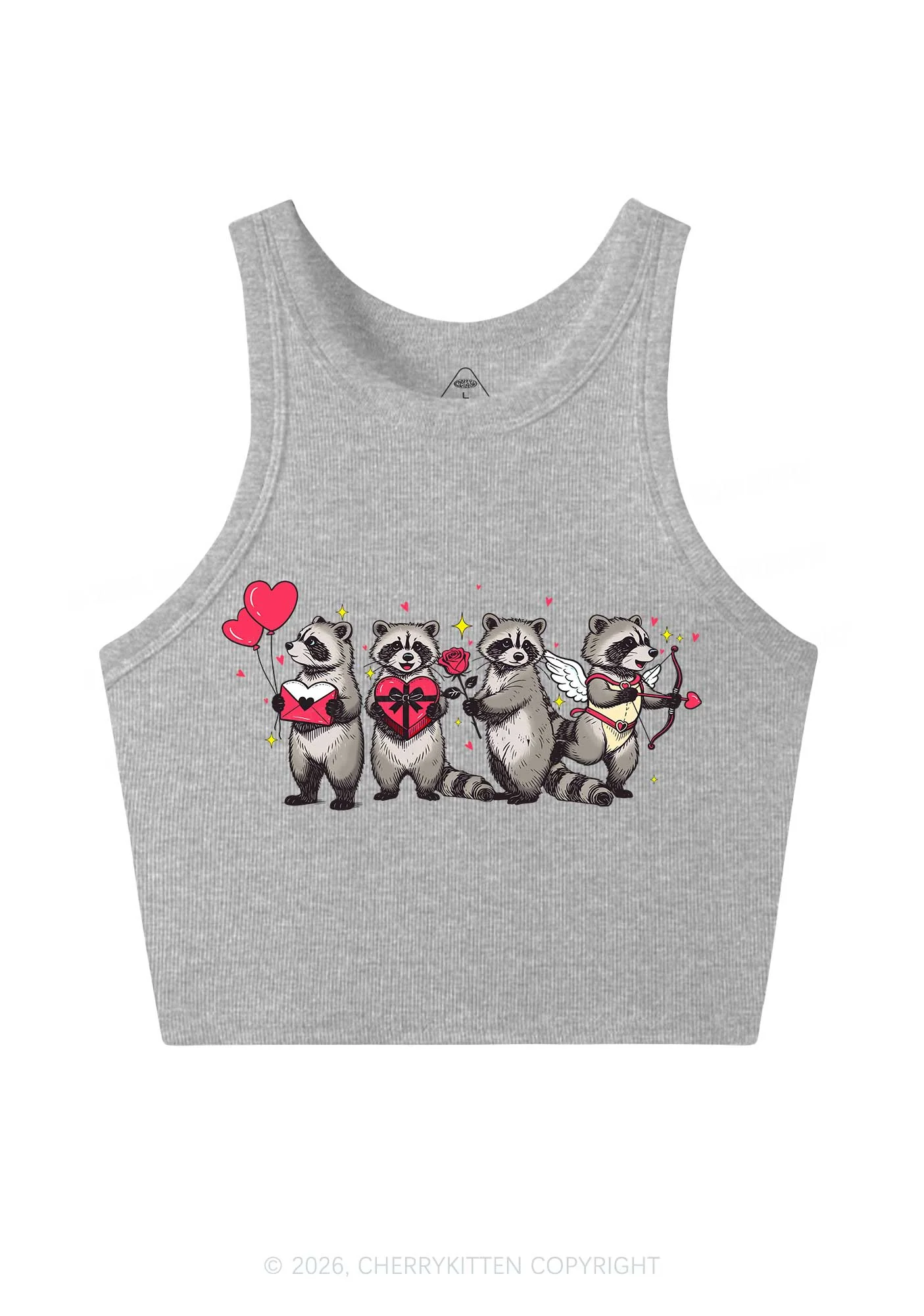 Raccoon Cupids Valentine's Day Y2K Crop Tank Top Cherrykitten - Image 5