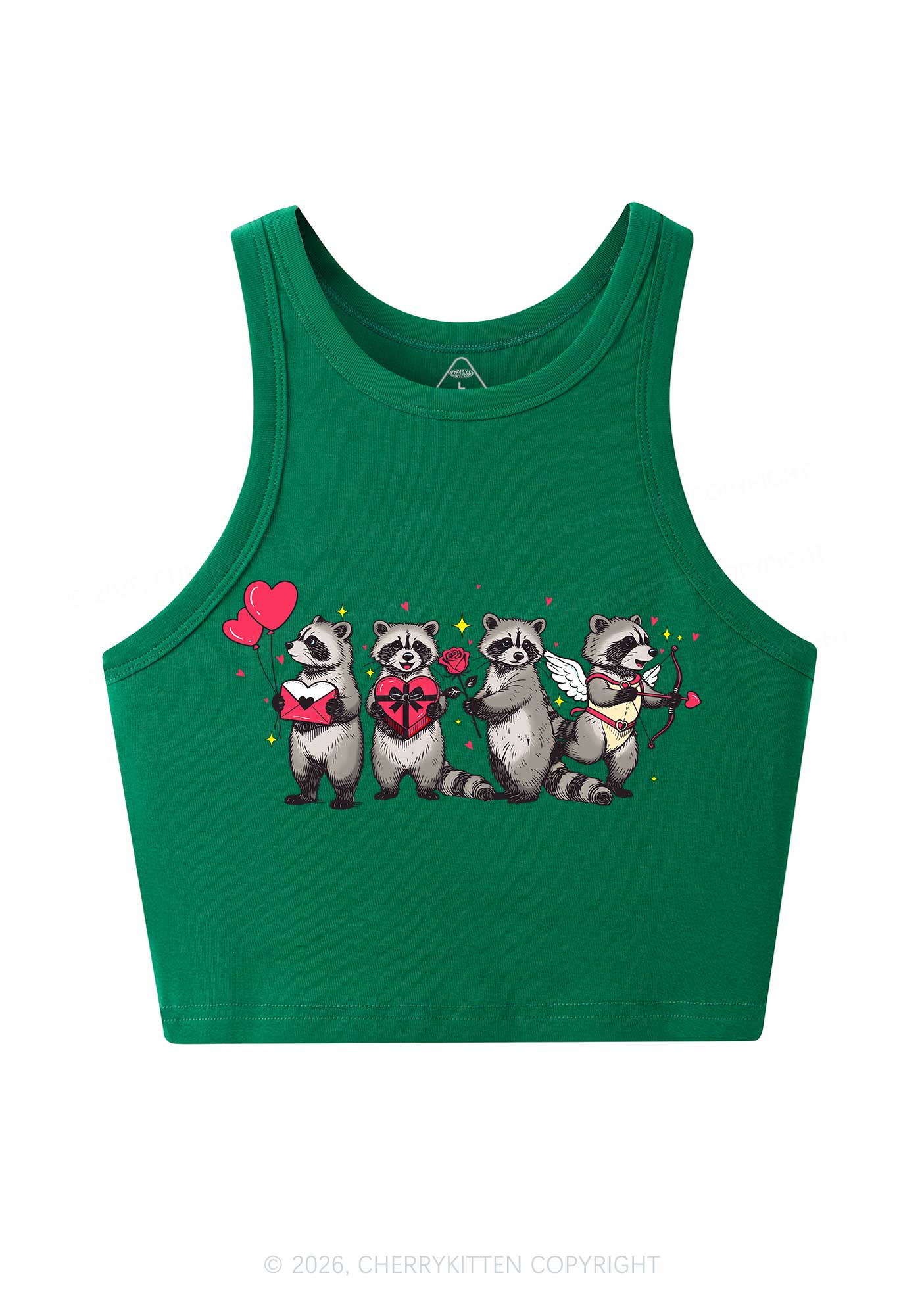 Raccoon Cupids Valentine's Day Y2K Crop Tank Top Cherrykitten - Image 6