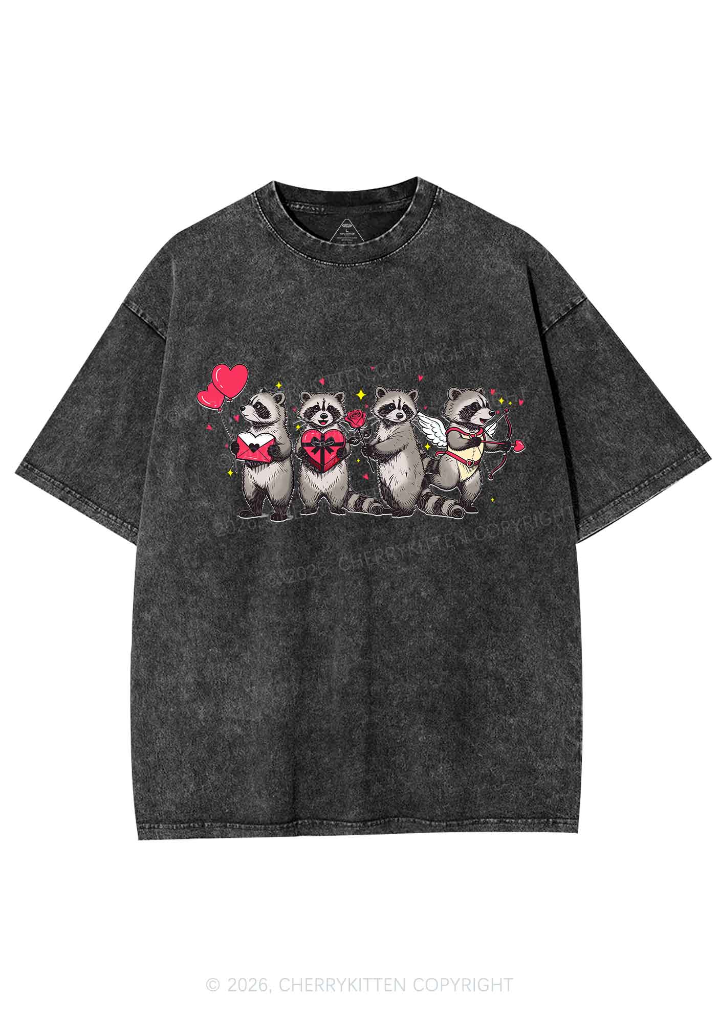 Raccoon Cupids Valentine's Day Y2K Shirts Washed Tee Cherrykitten - Image 3