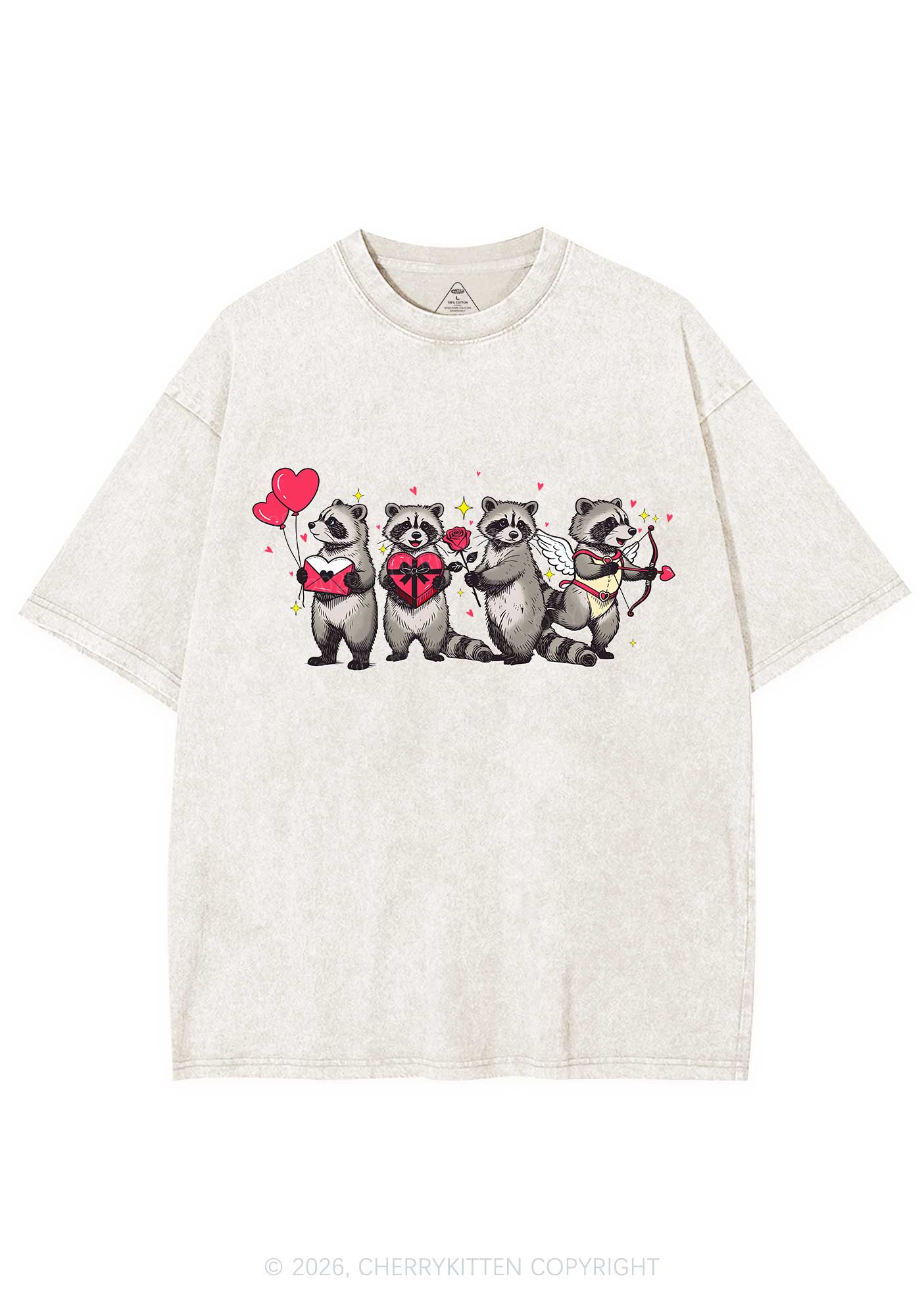 Raccoon Cupids Valentine's Day Y2K Shirts Washed Tee Cherrykitten - Image 4