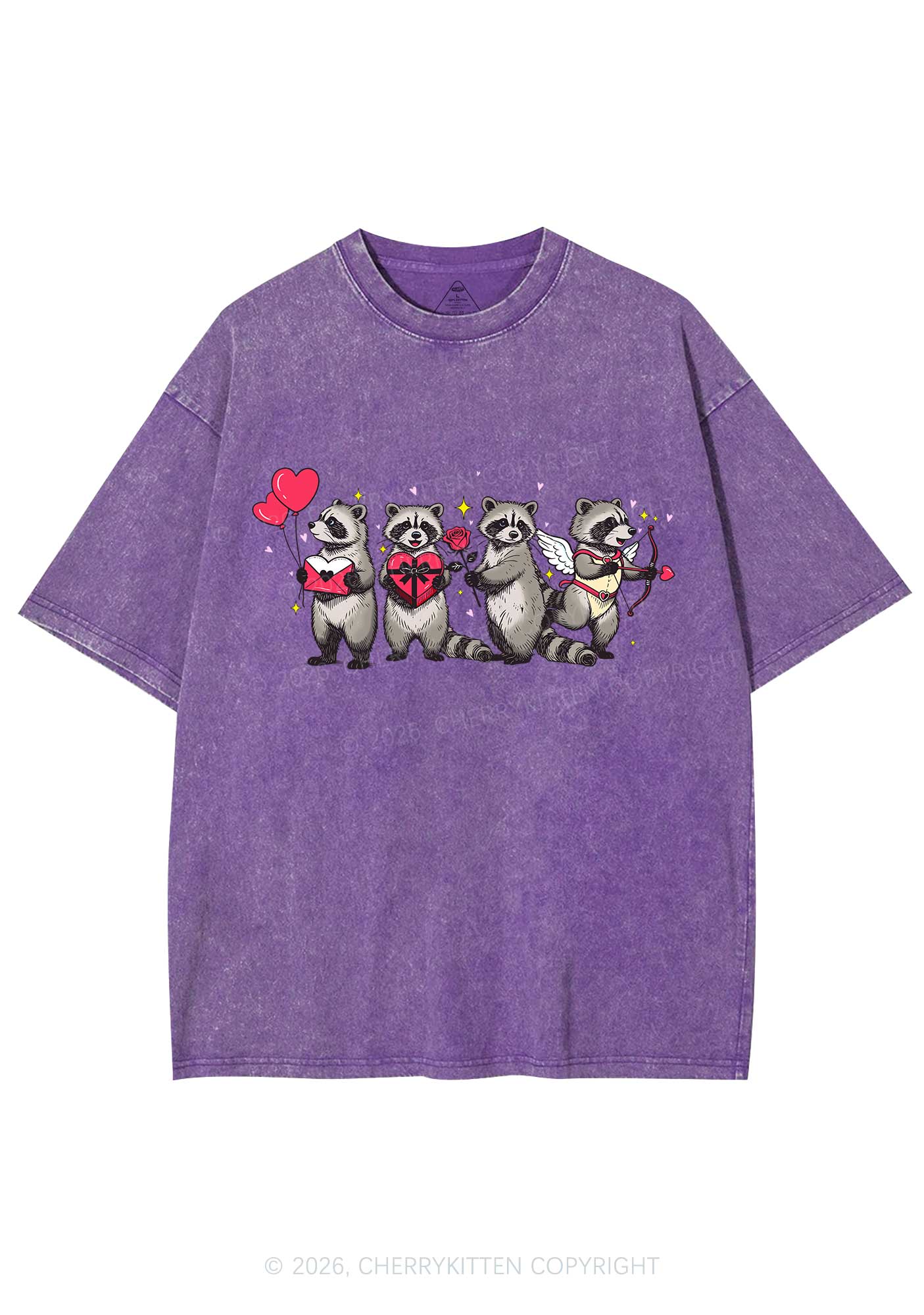 Raccoon Cupids Valentine's Day Y2K Shirts Washed Tee Cherrykitten - Image 5