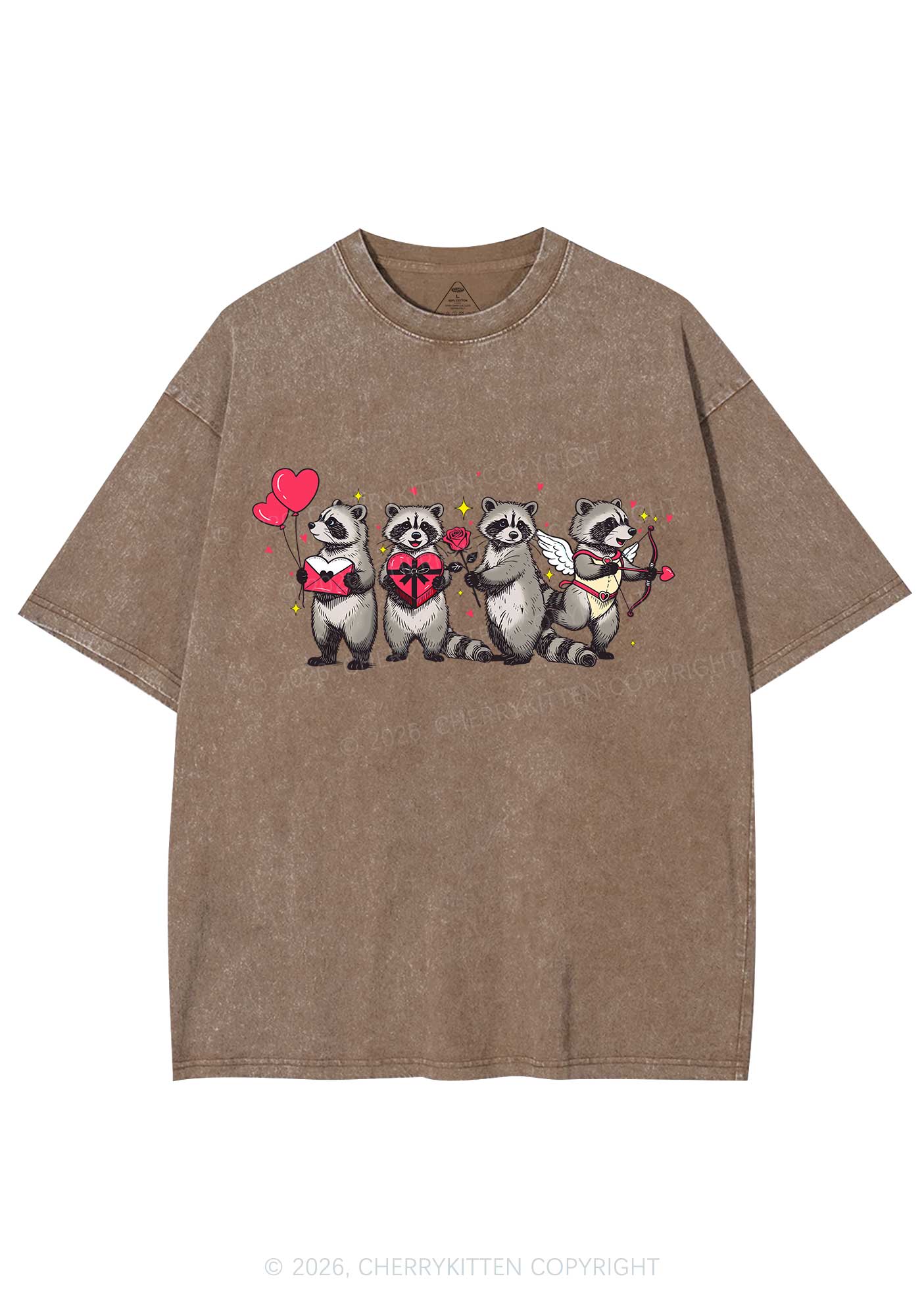 Raccoon Cupids Valentine's Day Y2K Shirts Washed Tee Cherrykitten - Image 6