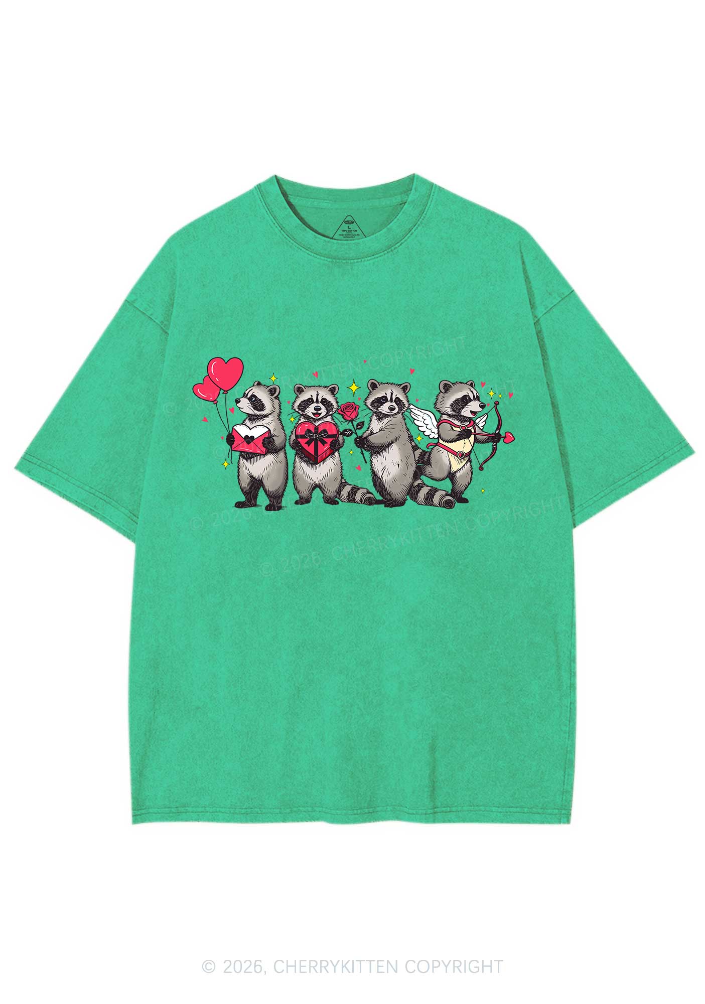 Raccoon Cupids Valentine's Day Y2K Shirts Washed Tee Cherrykitten - Image 7