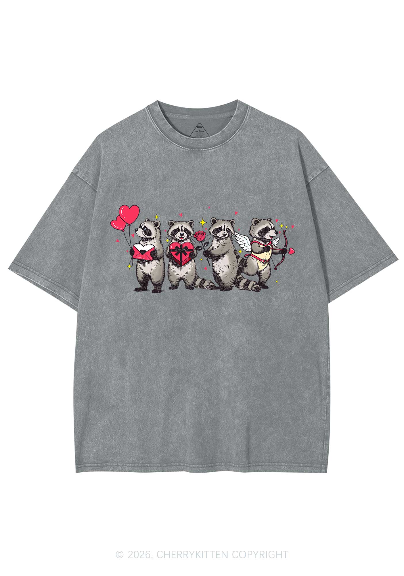 Raccoon Cupids Valentine's Day Y2K Shirts Washed Tee Cherrykitten - Image 8