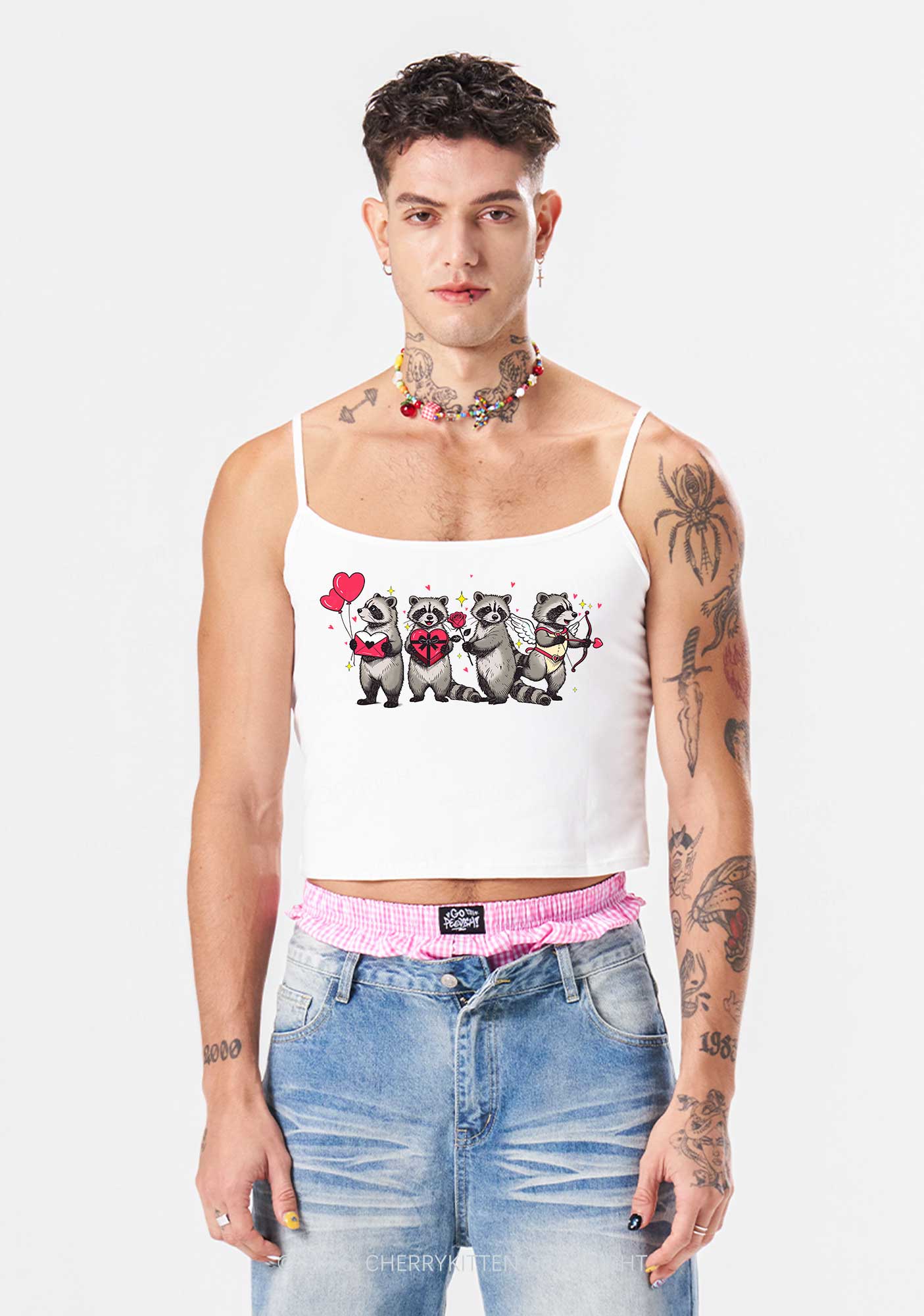 Raccoon Cupids Valentine's Day Y2K Spaghetti Strap Cami Cherrykitten - Image 2