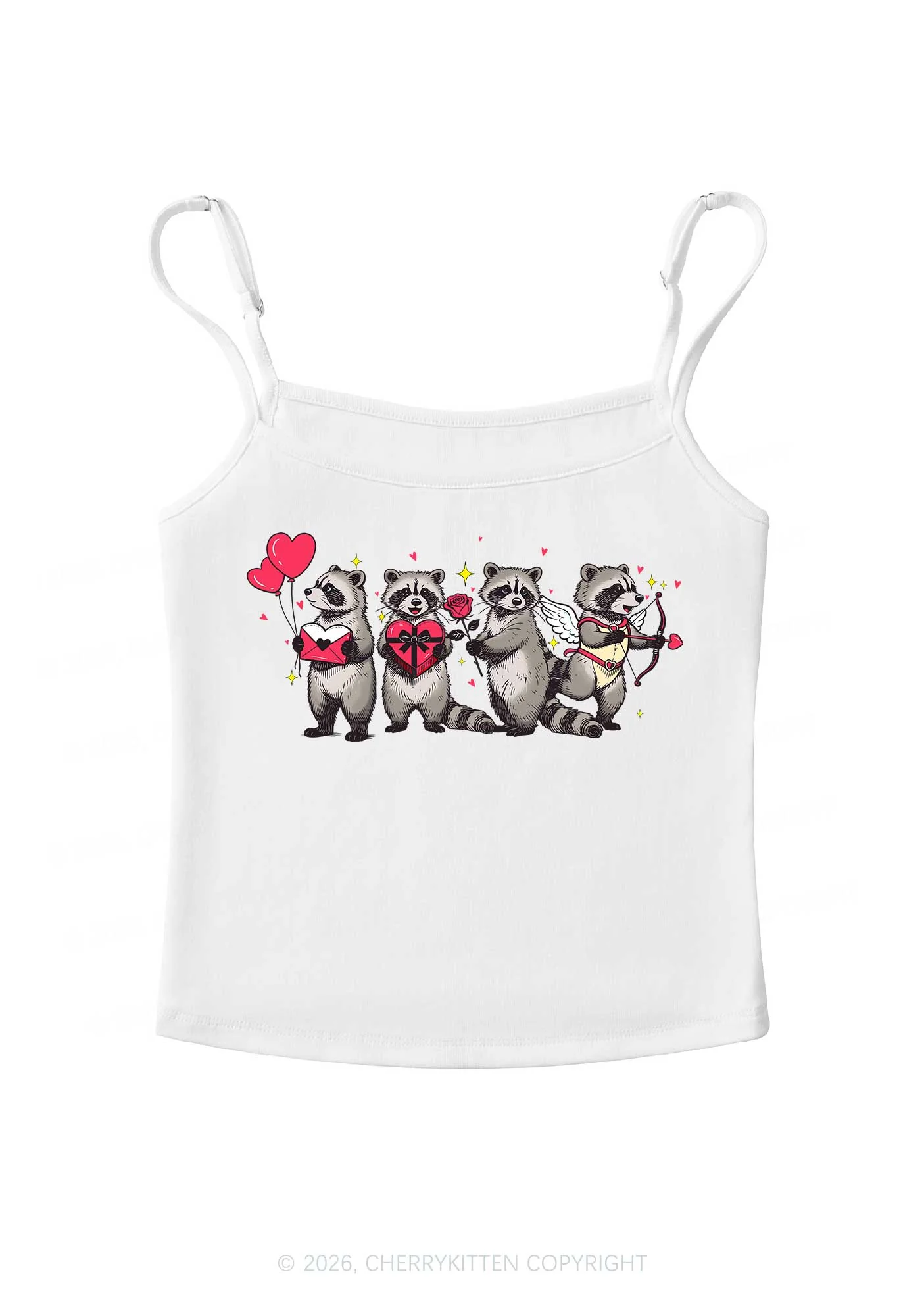 Raccoon Cupids Valentine's Day Y2K Spaghetti Strap Cami Cherrykitten - Image 3