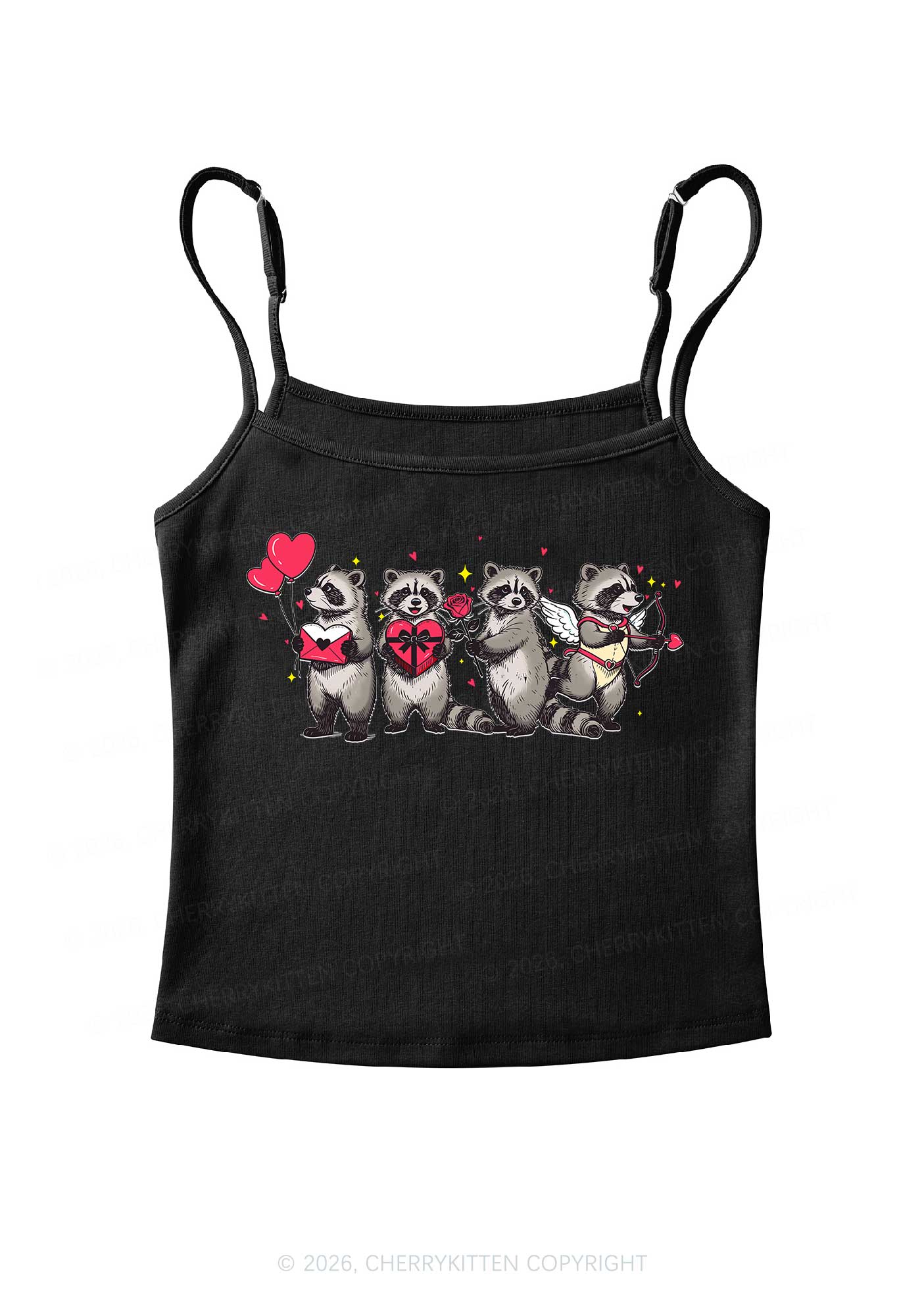 Raccoon Cupids Valentine's Day Y2K Spaghetti Strap Cami Cherrykitten - Image 5