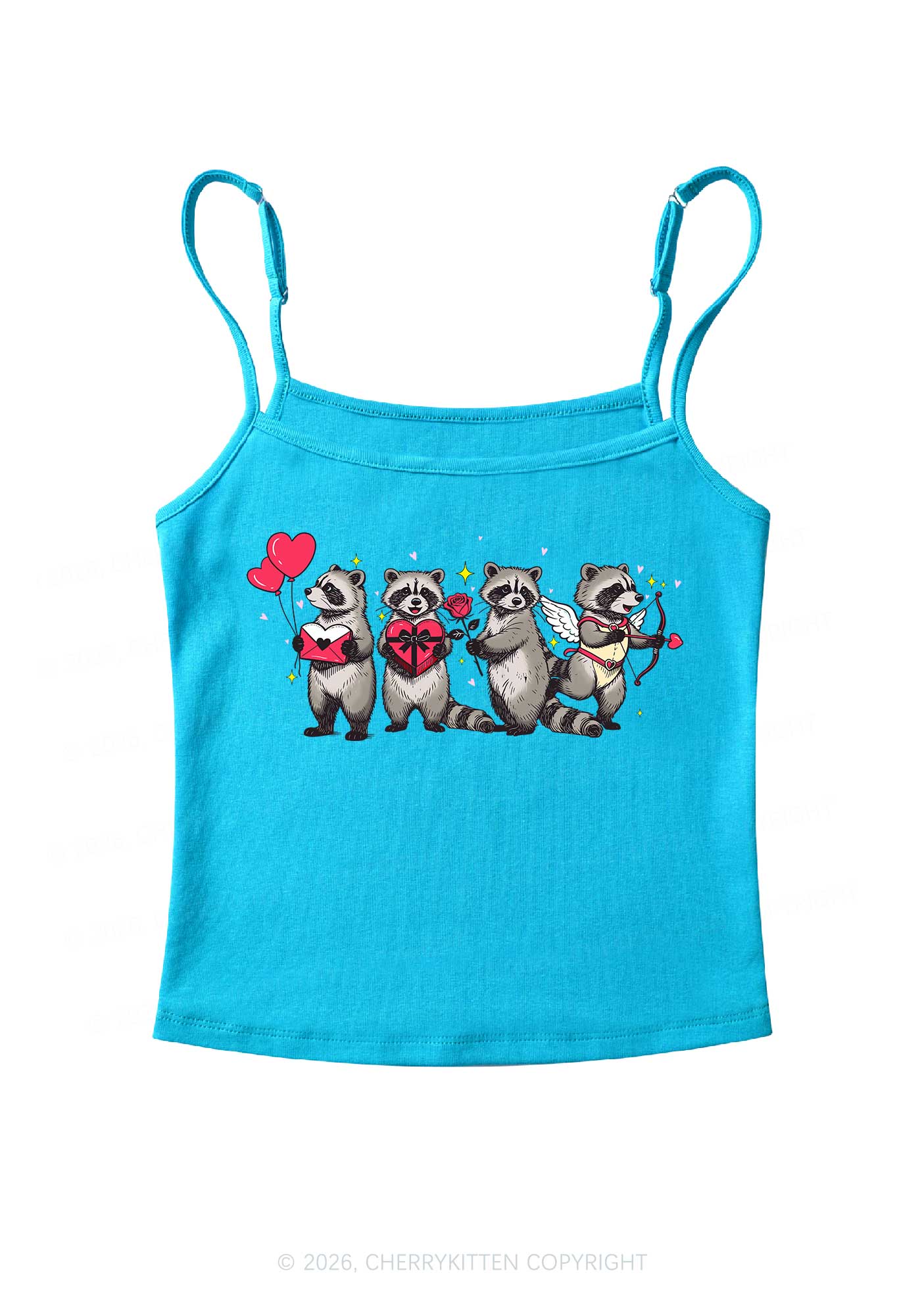 Raccoon Cupids Valentine's Day Y2K Spaghetti Strap Cami Cherrykitten - Image 6