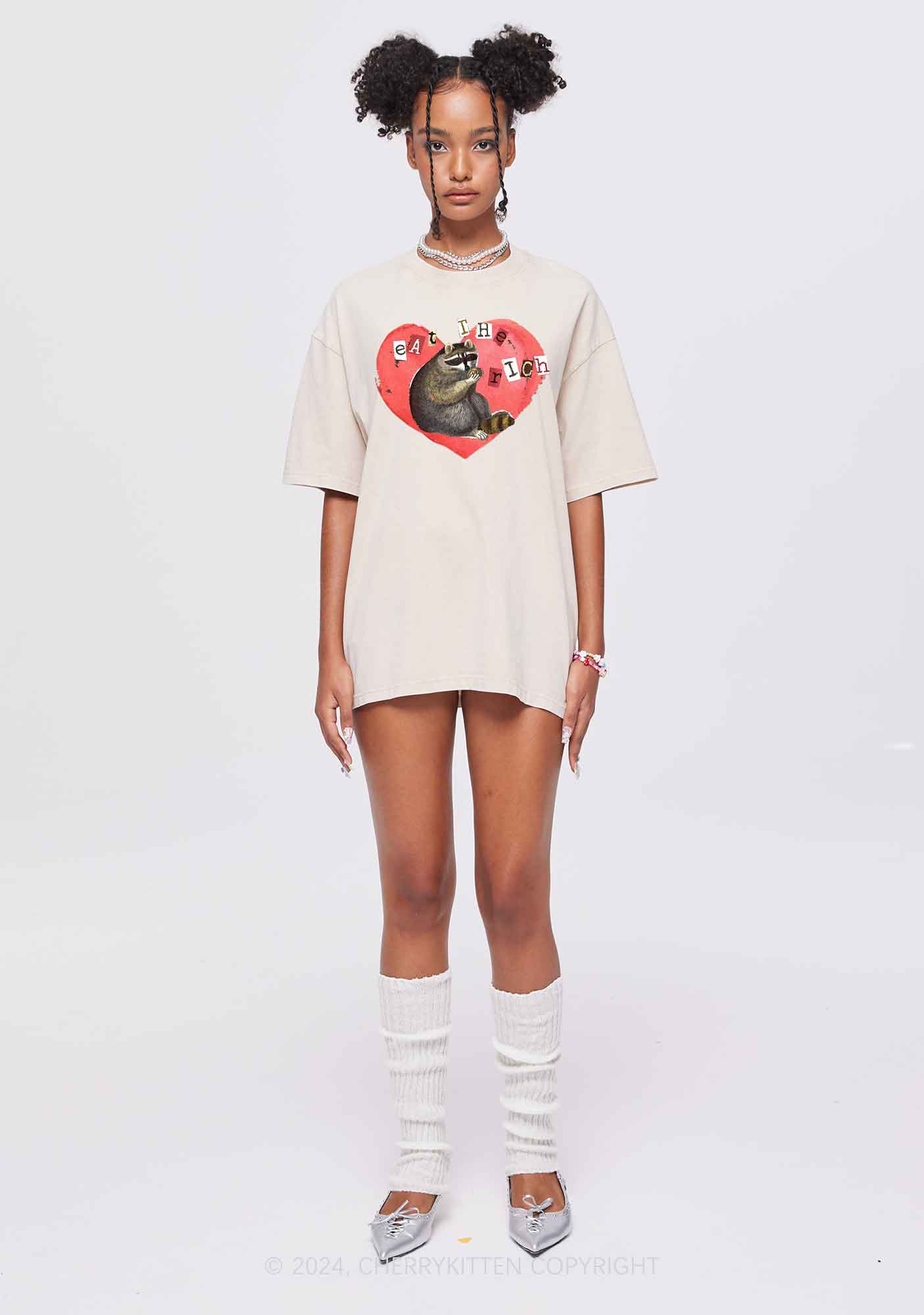 Raccoon Eat The Rich Y2K Valentine's Day Washed Tee Cherrykitten - Image 3
