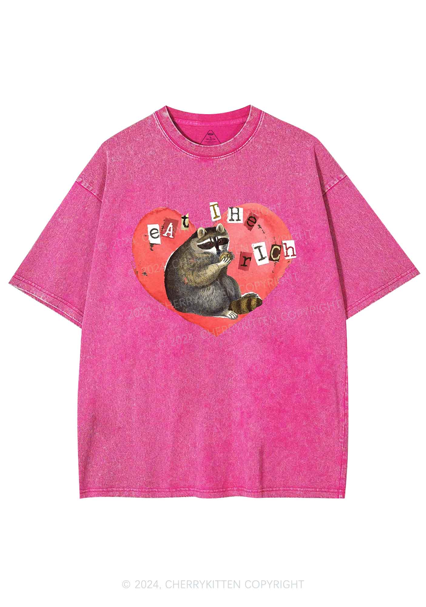 Raccoon Eat The Rich Y2K Valentine's Day Washed Tee Cherrykitten - Image 5