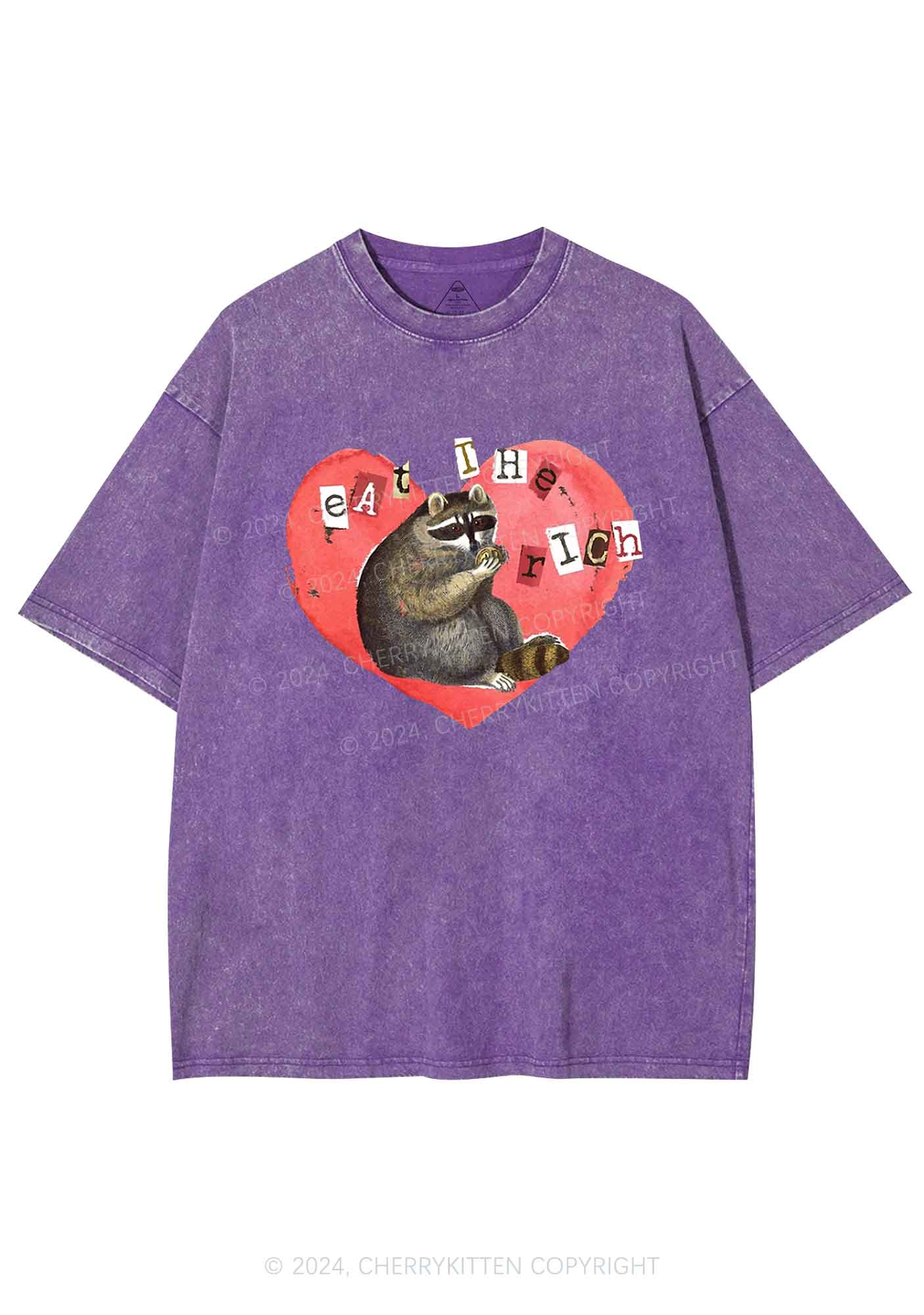 Raccoon Eat The Rich Y2K Valentine's Day Washed Tee Cherrykitten - Image 6