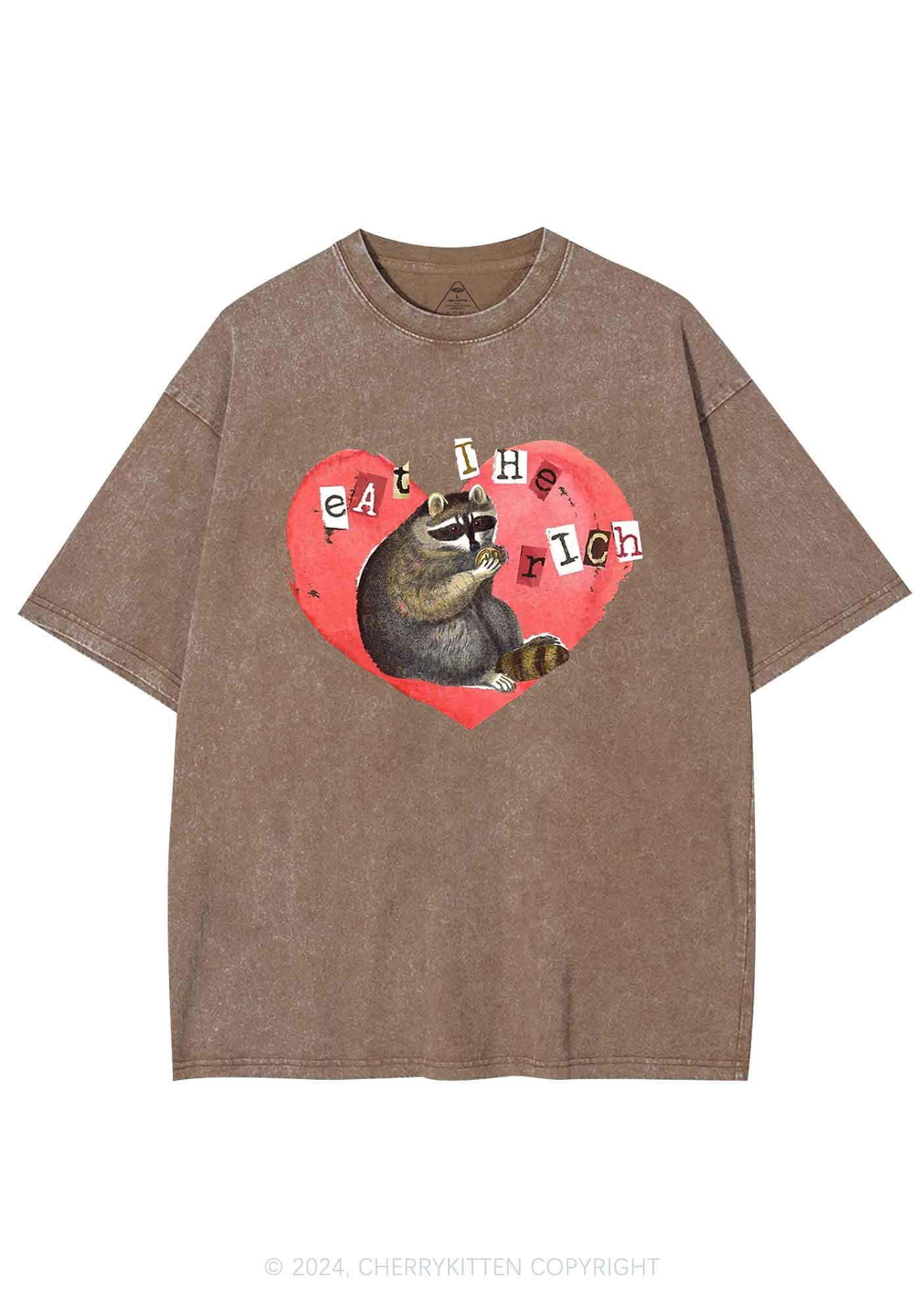 Raccoon Eat The Rich Y2K Valentine's Day Washed Tee Cherrykitten - Image 7