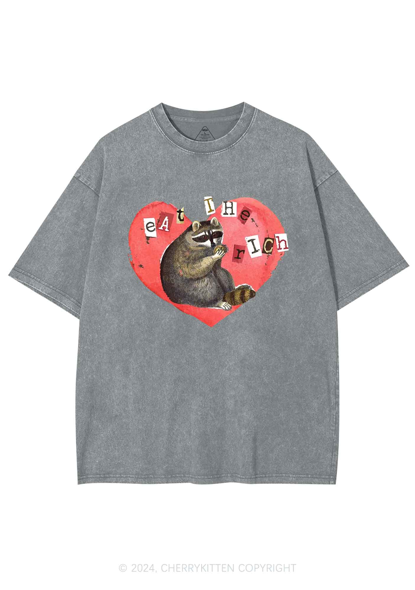 Raccoon Eat The Rich Y2K Valentine's Day Washed Tee Cherrykitten - Image 8