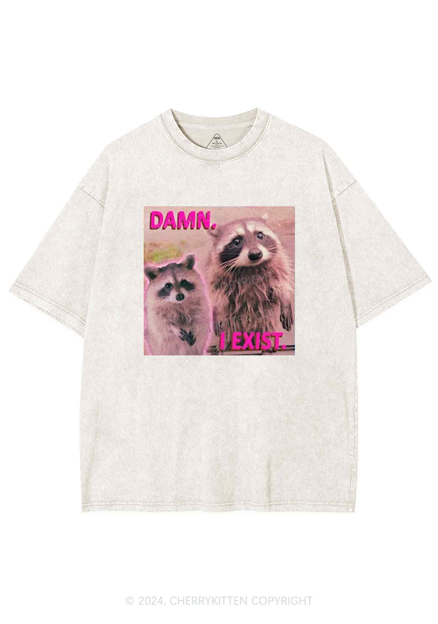 Raccoon I Exist Y2K Washed Tee Cherrykitten - Image 5