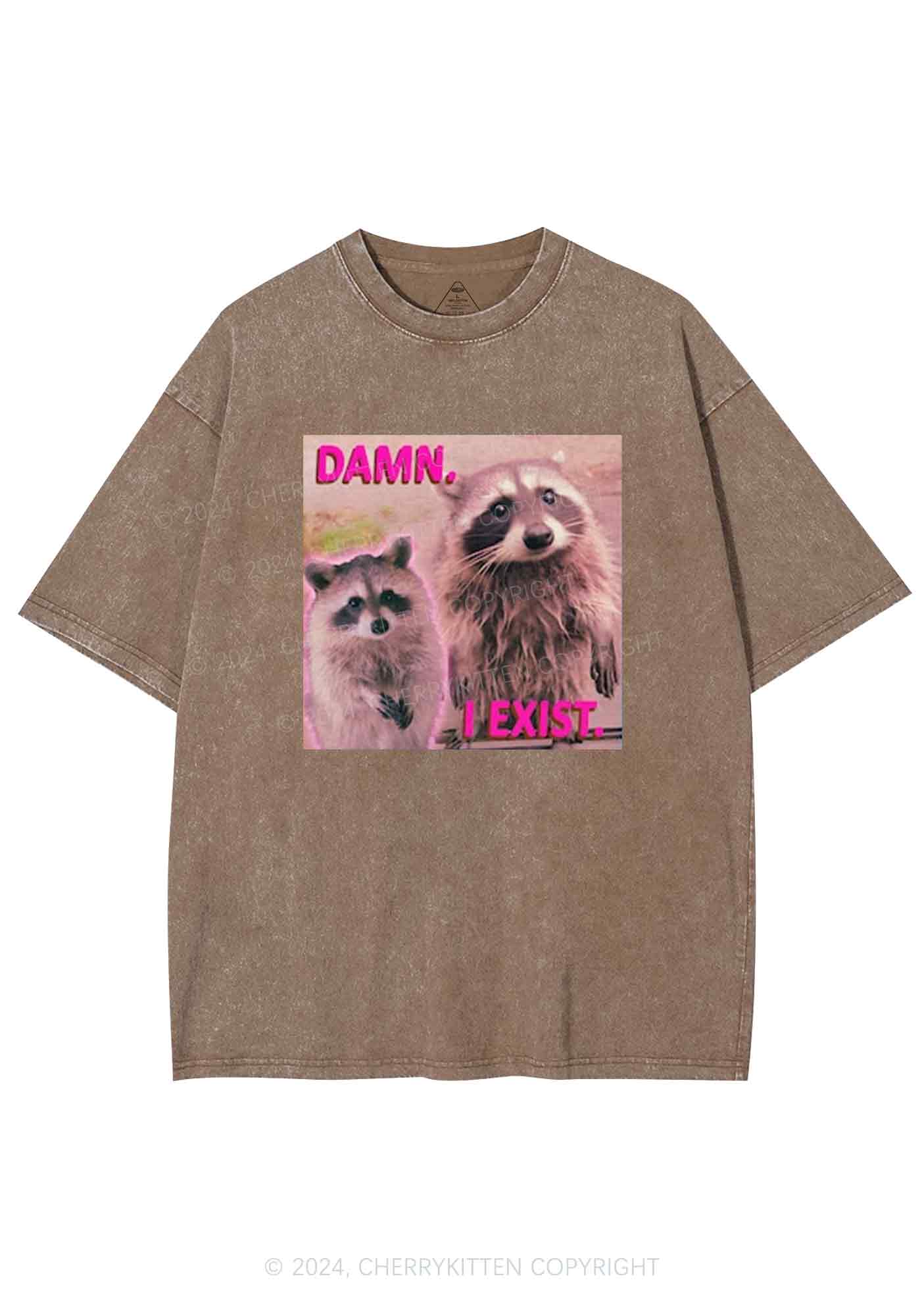 Raccoon I Exist Y2K Washed Tee Cherrykitten - Image 7