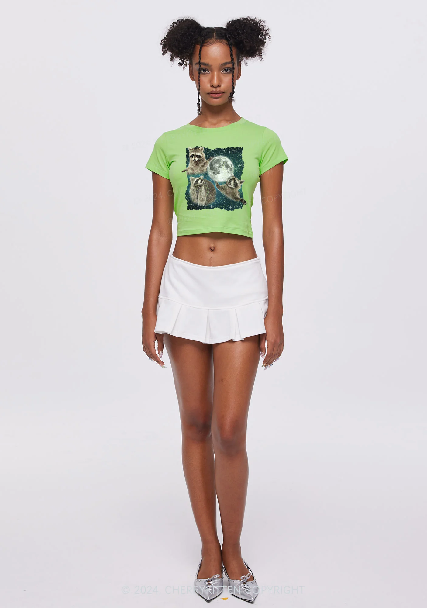 Raccoon Moon Y2K Baby Tee Cherrykitten - Image 3