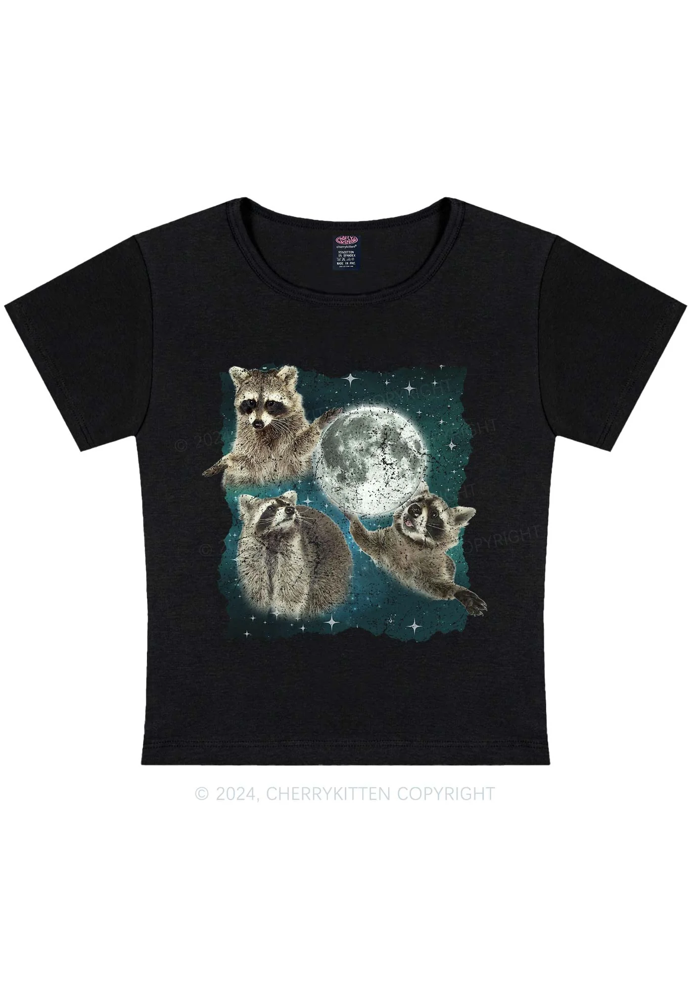Raccoon Moon Y2K Baby Tee Cherrykitten - Image 4