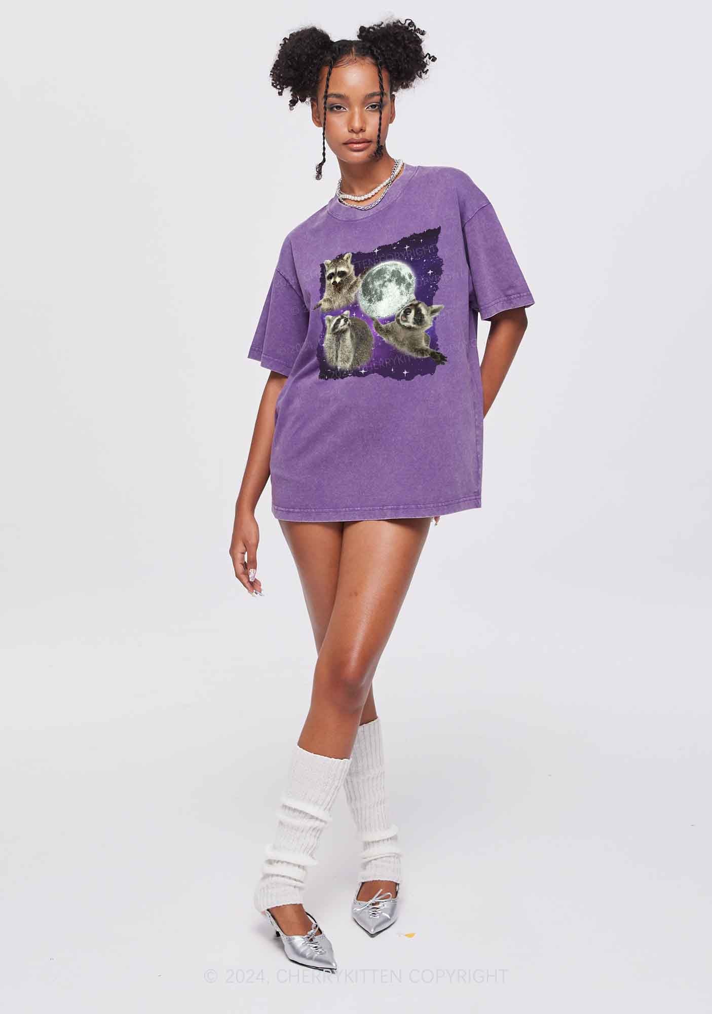 Raccoon Moon Y2K Washed Tee Cherrykitten - Image 3
