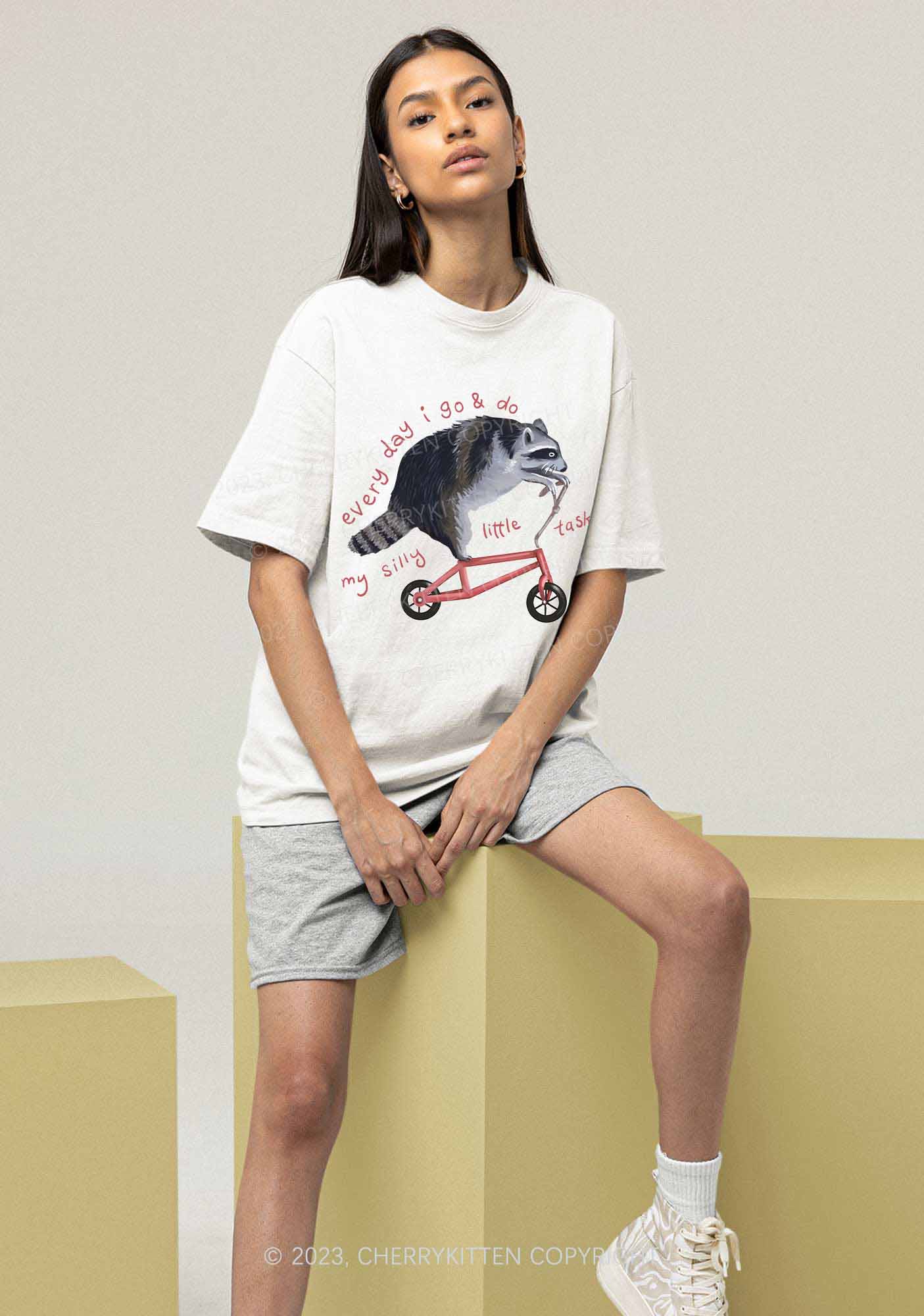 Raccoon On Bicycle Y2K Chunky Shirt Cherrykitten - Image 2