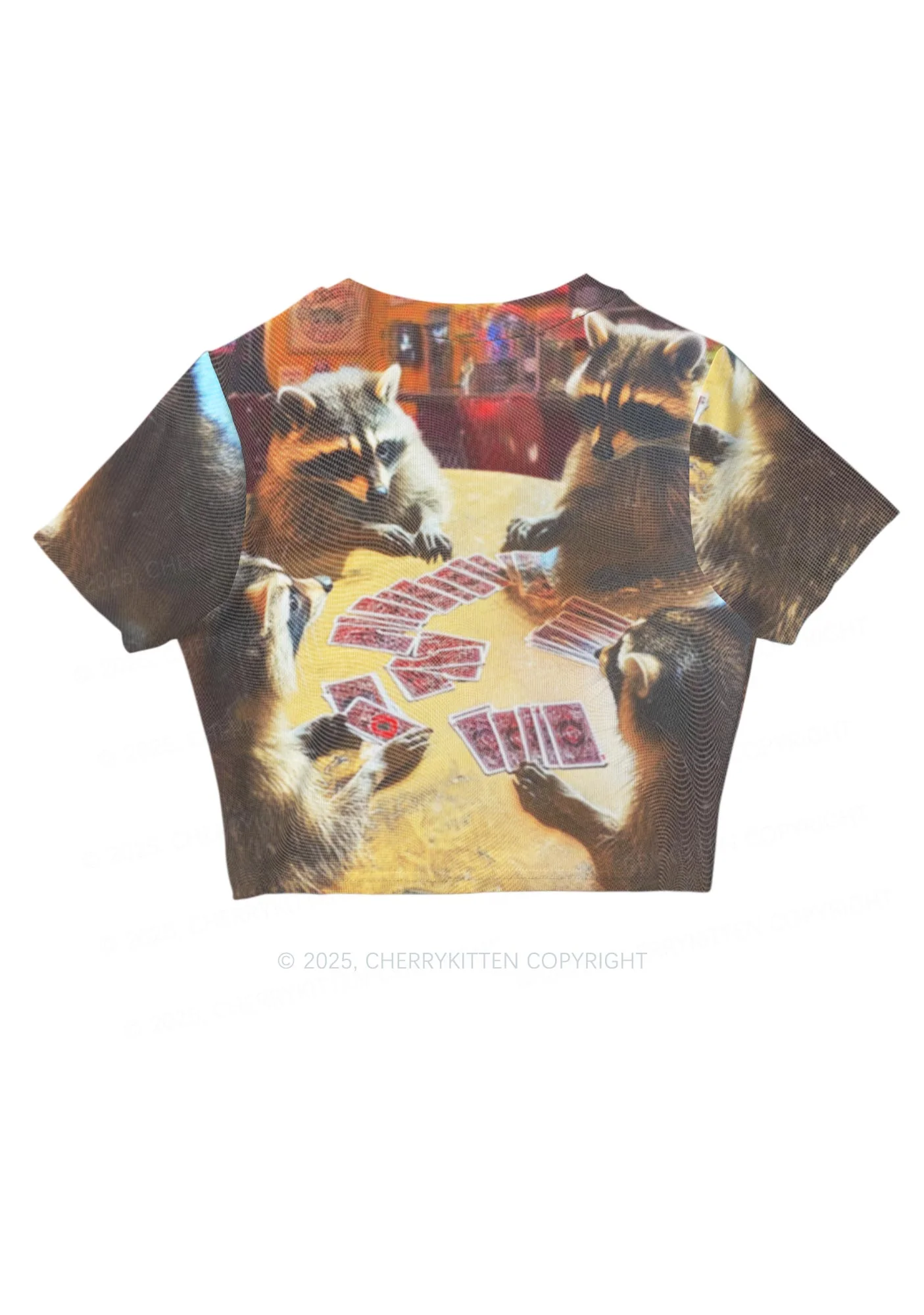 Raccoon Poker Y2K Mesh Crop Top Cherrykitten - Image 3