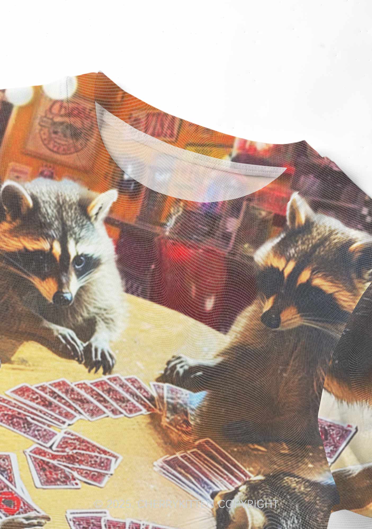 Raccoon Poker Y2K Mesh Crop Top Cherrykitten - Image 4