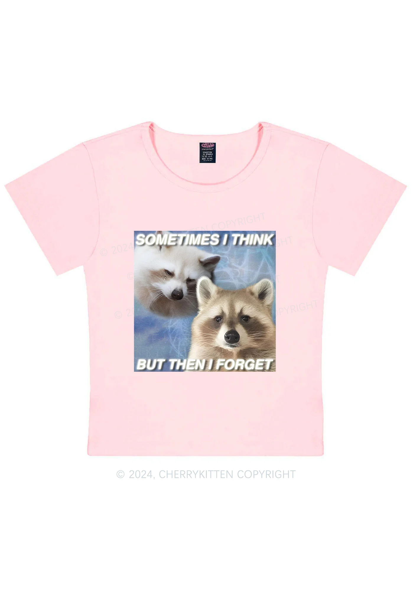 Raccoon Sometimes Think Y2K Baby Tee Cherrykitten - Image 10