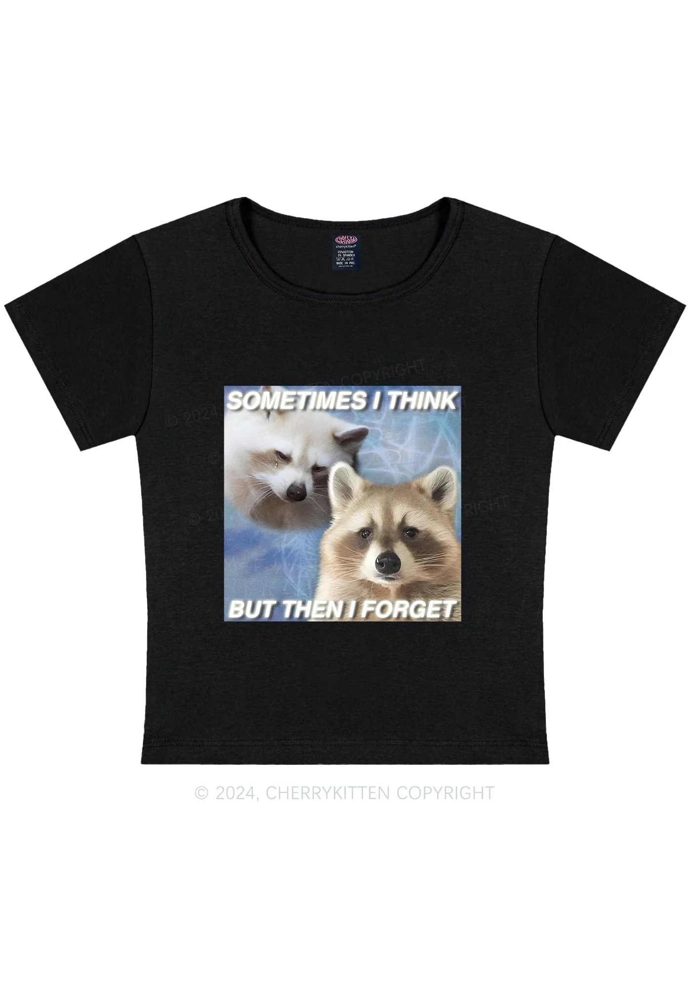 Raccoon Sometimes Think Y2K Baby Tee Cherrykitten - Image 3