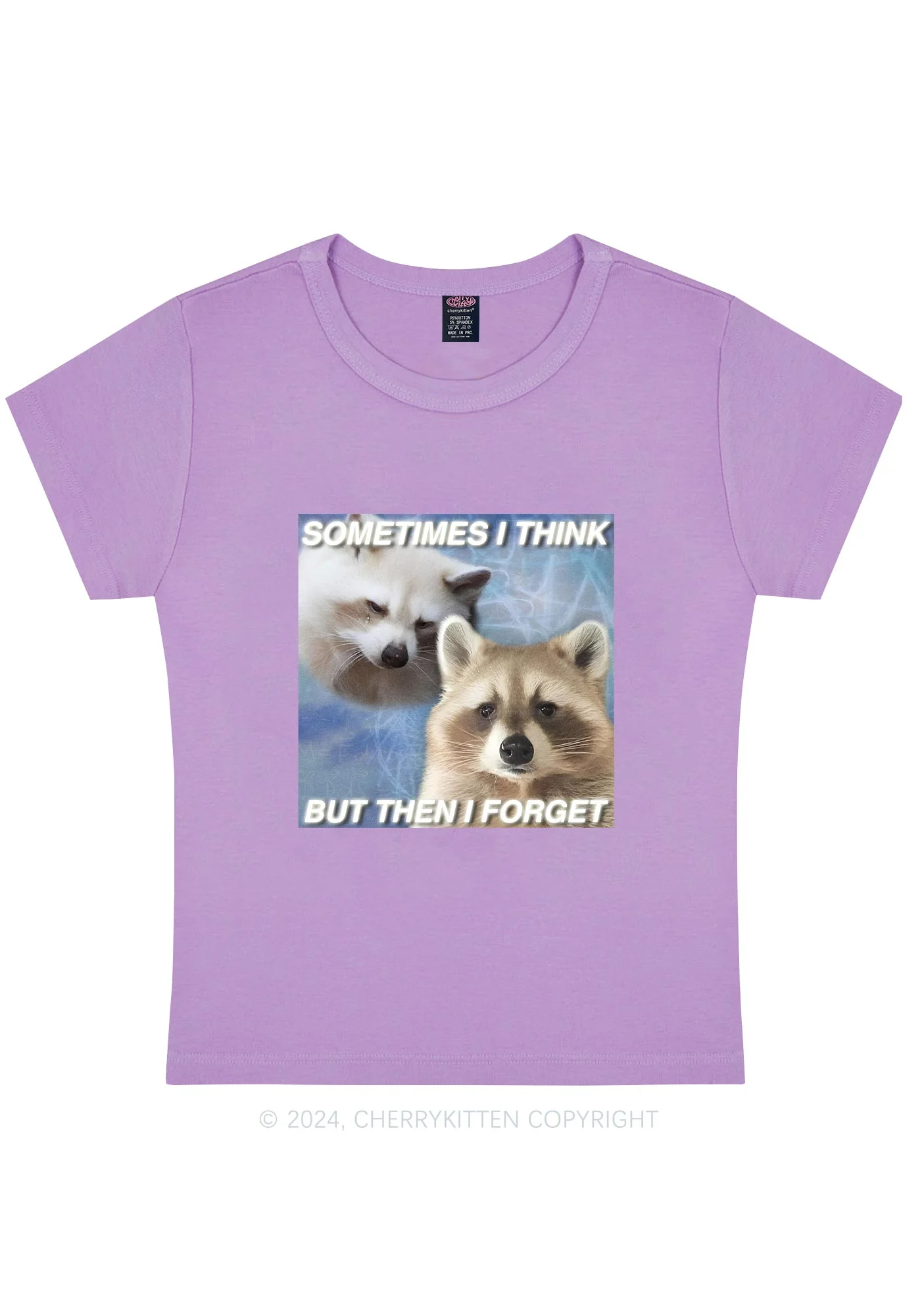 Raccoon Sometimes Think Y2K Baby Tee Cherrykitten - Image 4
