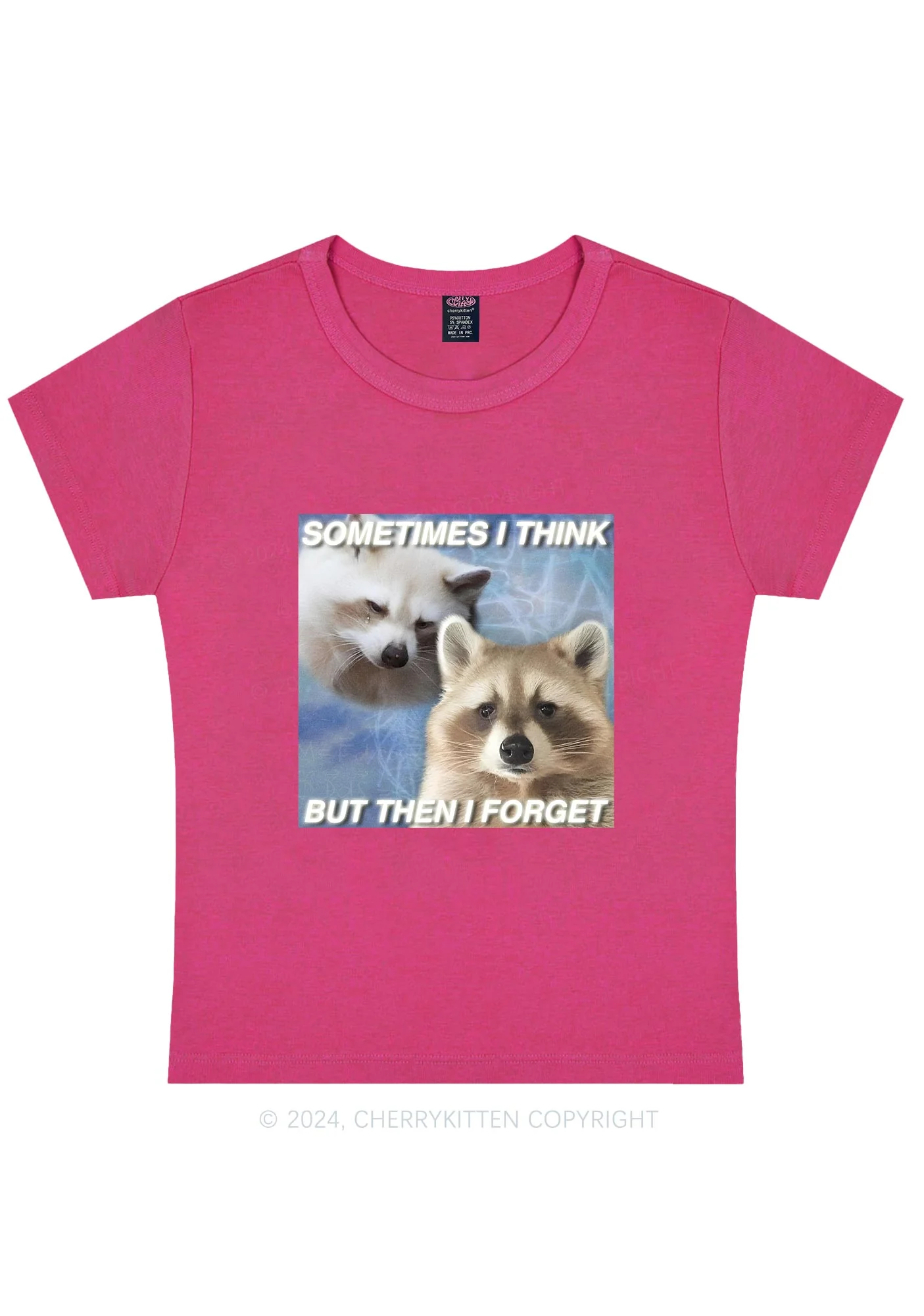 Raccoon Sometimes Think Y2K Baby Tee Cherrykitten - Image 5