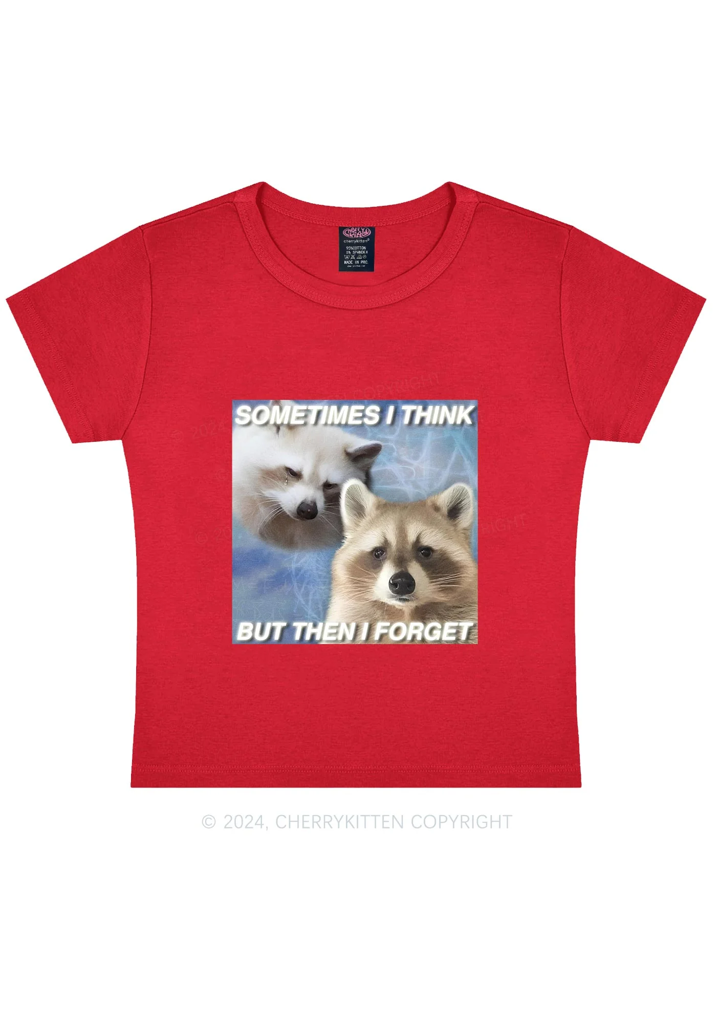 Raccoon Sometimes Think Y2K Baby Tee Cherrykitten - Image 6