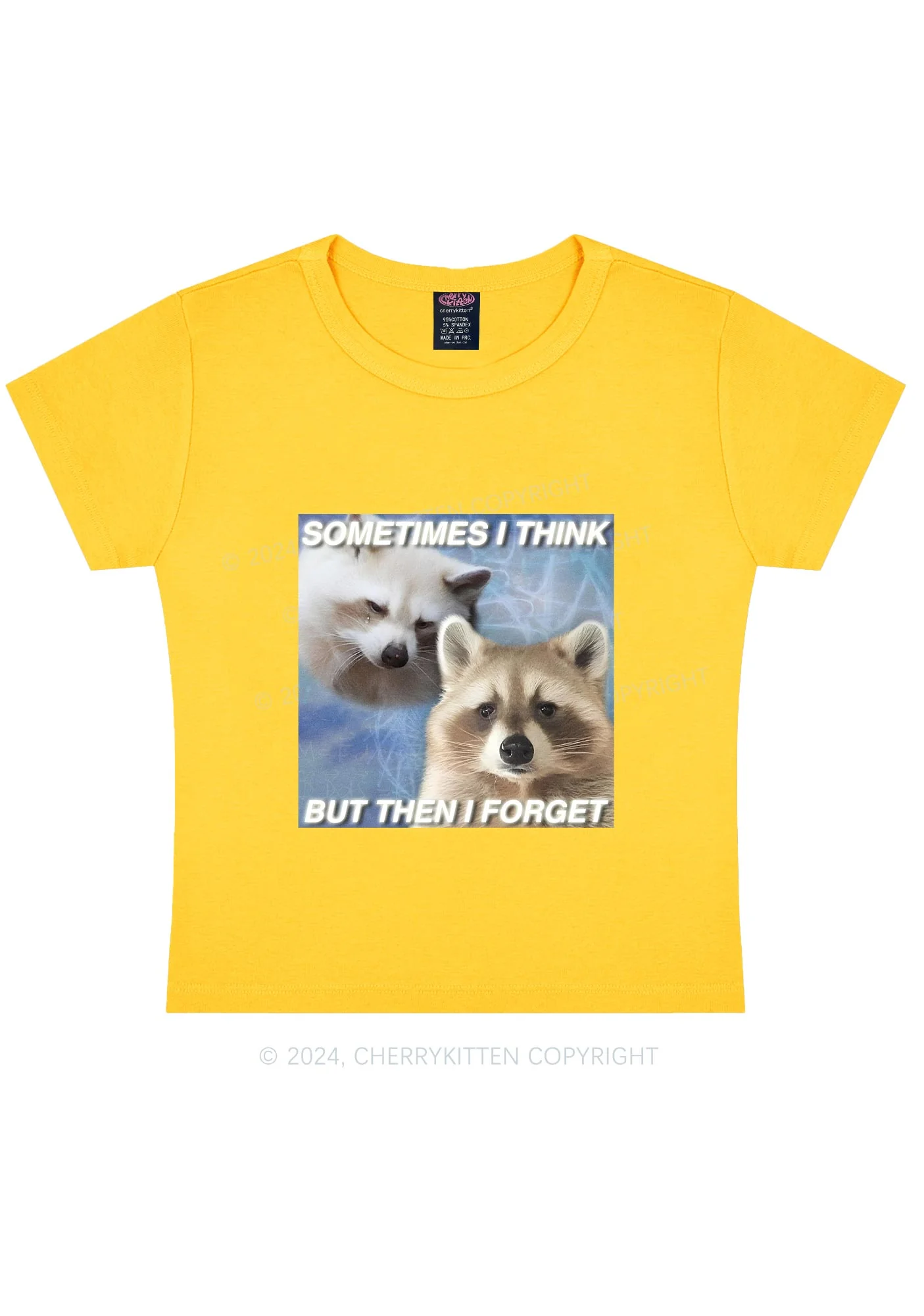 Raccoon Sometimes Think Y2K Baby Tee Cherrykitten - Image 7