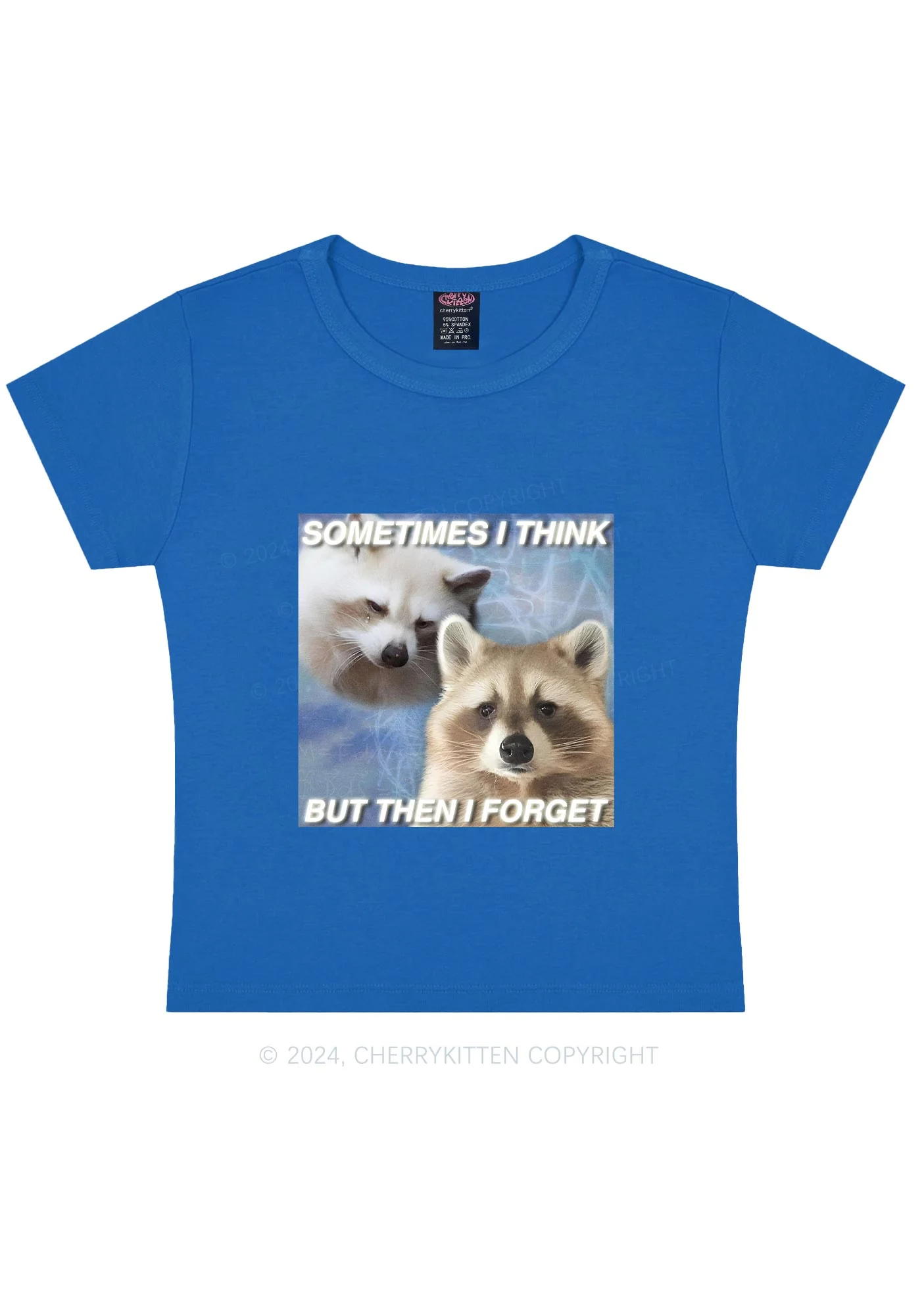 Raccoon Sometimes Think Y2K Baby Tee Cherrykitten - Image 8