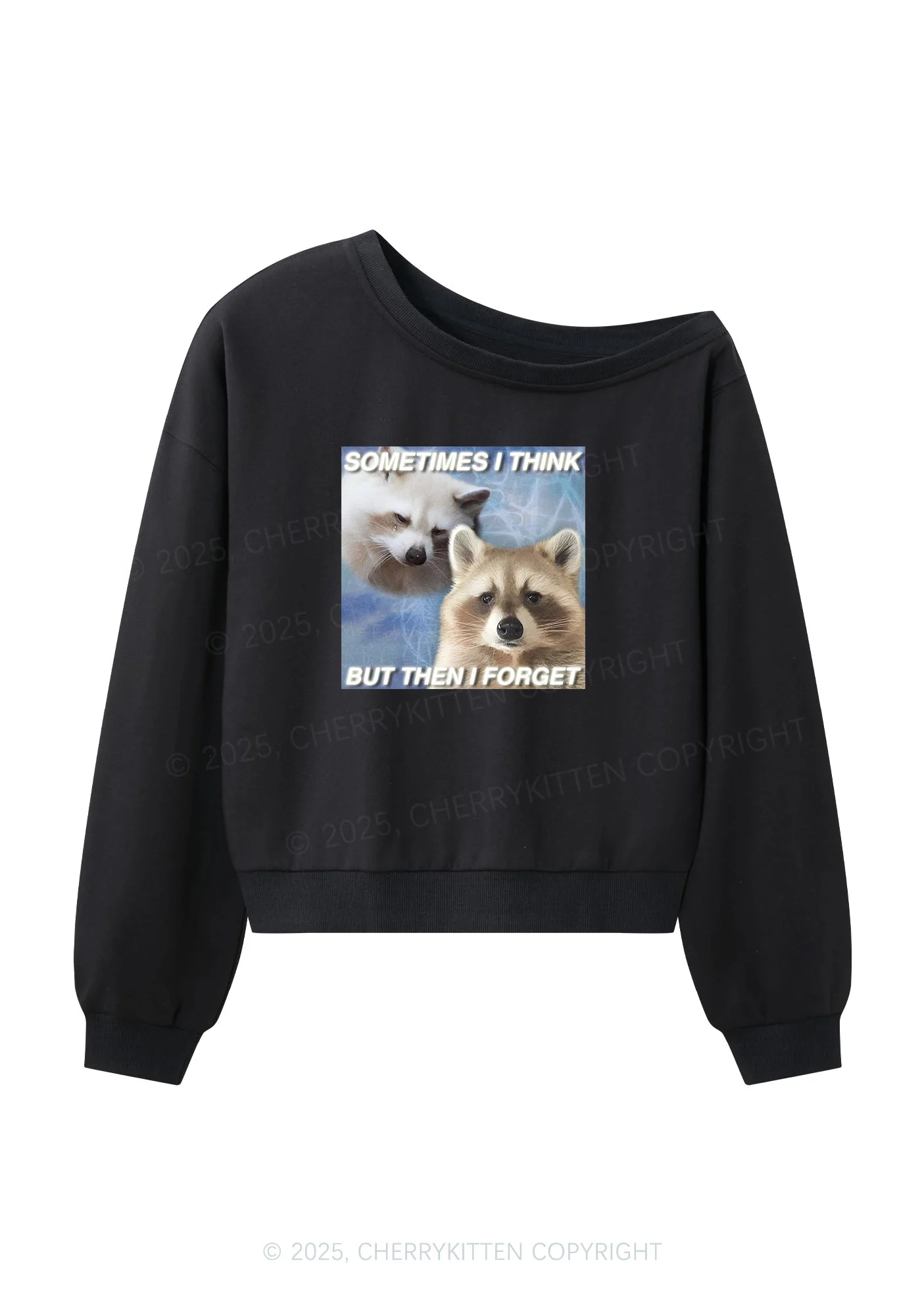 Raccoon Sometimes Think Y2K Off Shoulder Sweatshirts Cherrykitten - Image 3