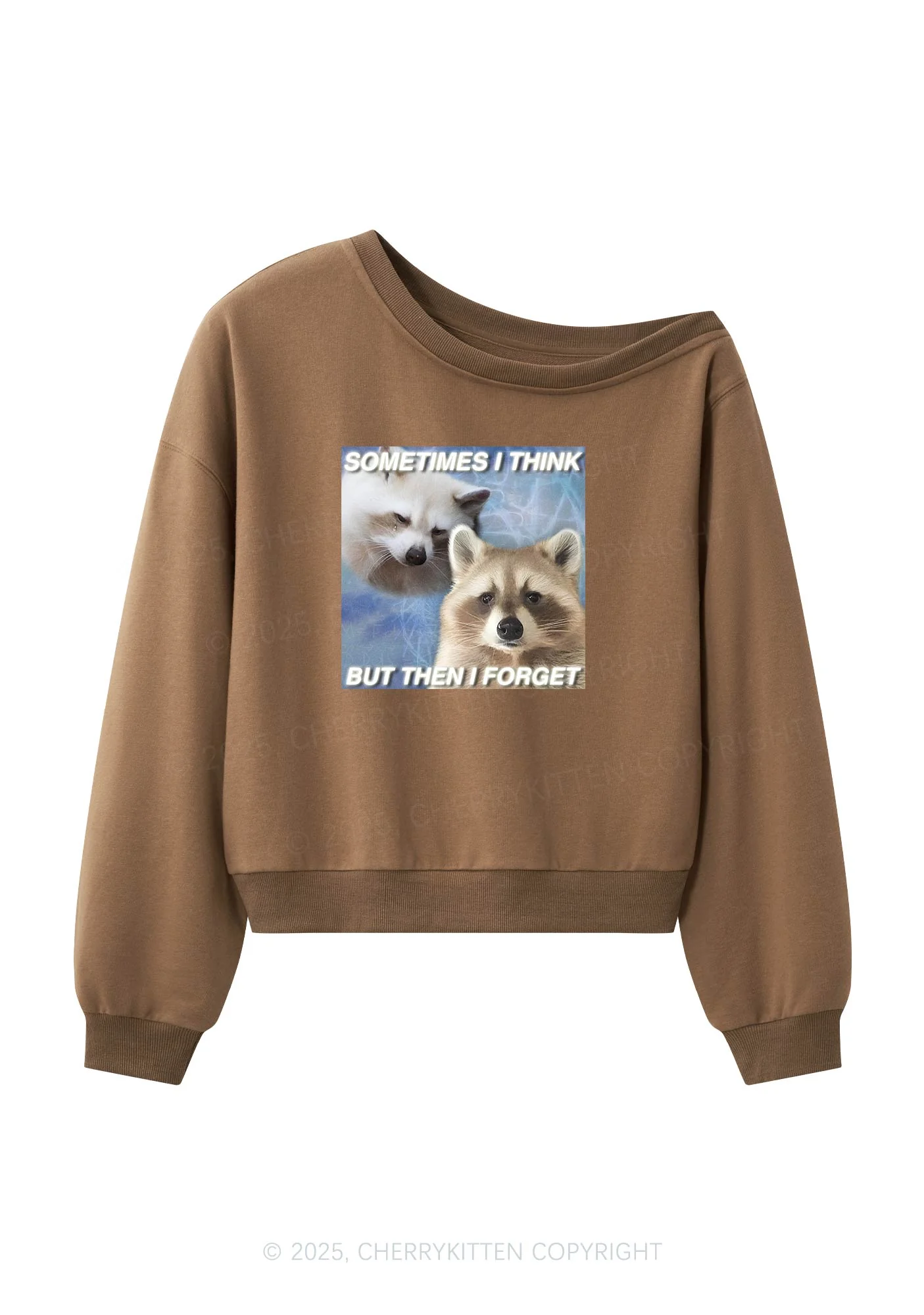 Raccoon Sometimes Think Y2K Off Shoulder Sweatshirts Cherrykitten - Image 4