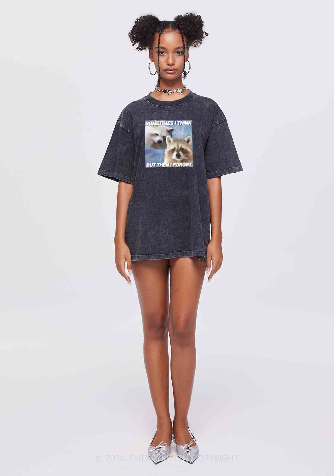 Raccoon Sometimes Think Y2K Washed Tee Cherrykitten - Image 3