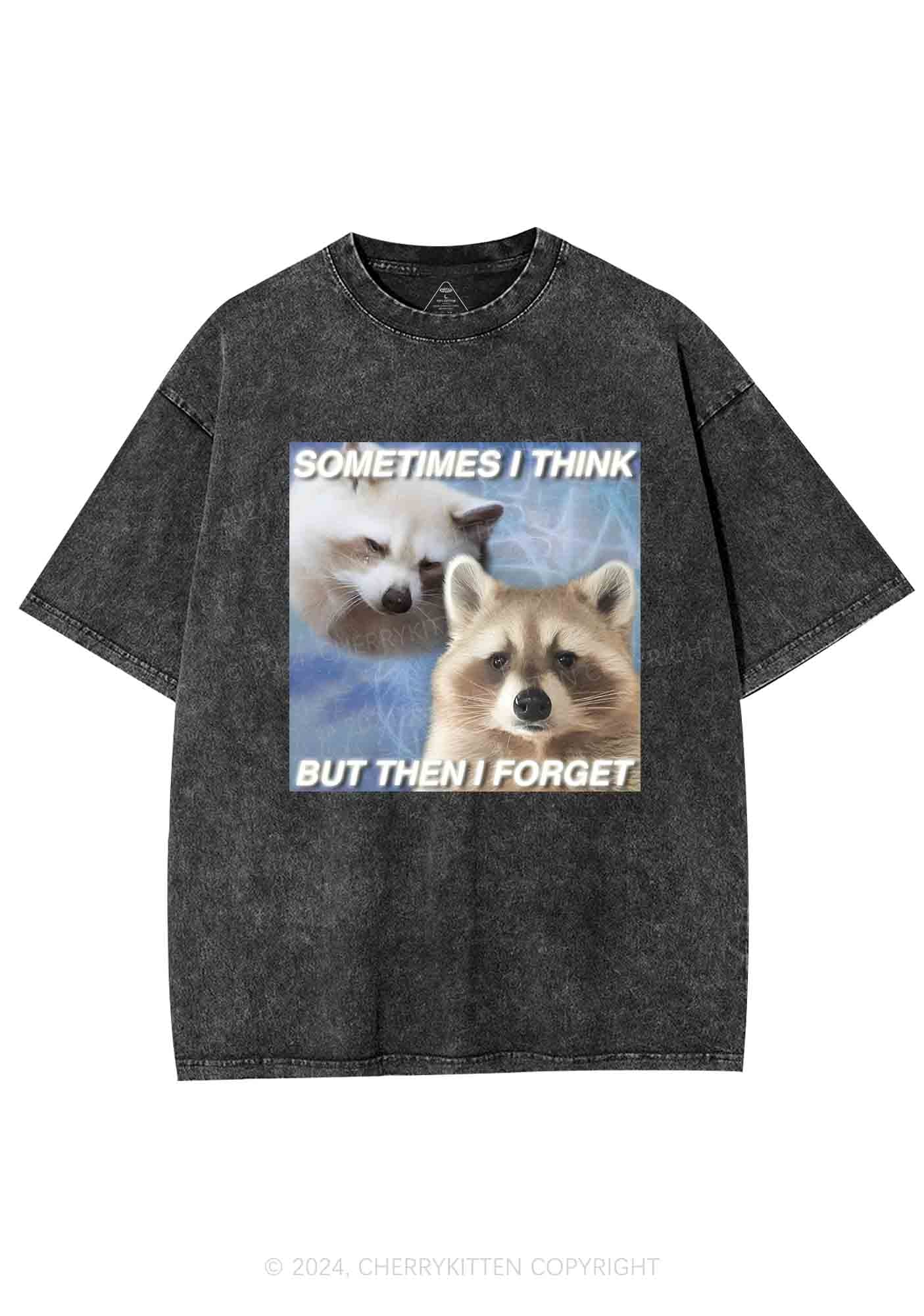 Raccoon Sometimes Think Y2K Washed Tee Cherrykitten - Image 4
