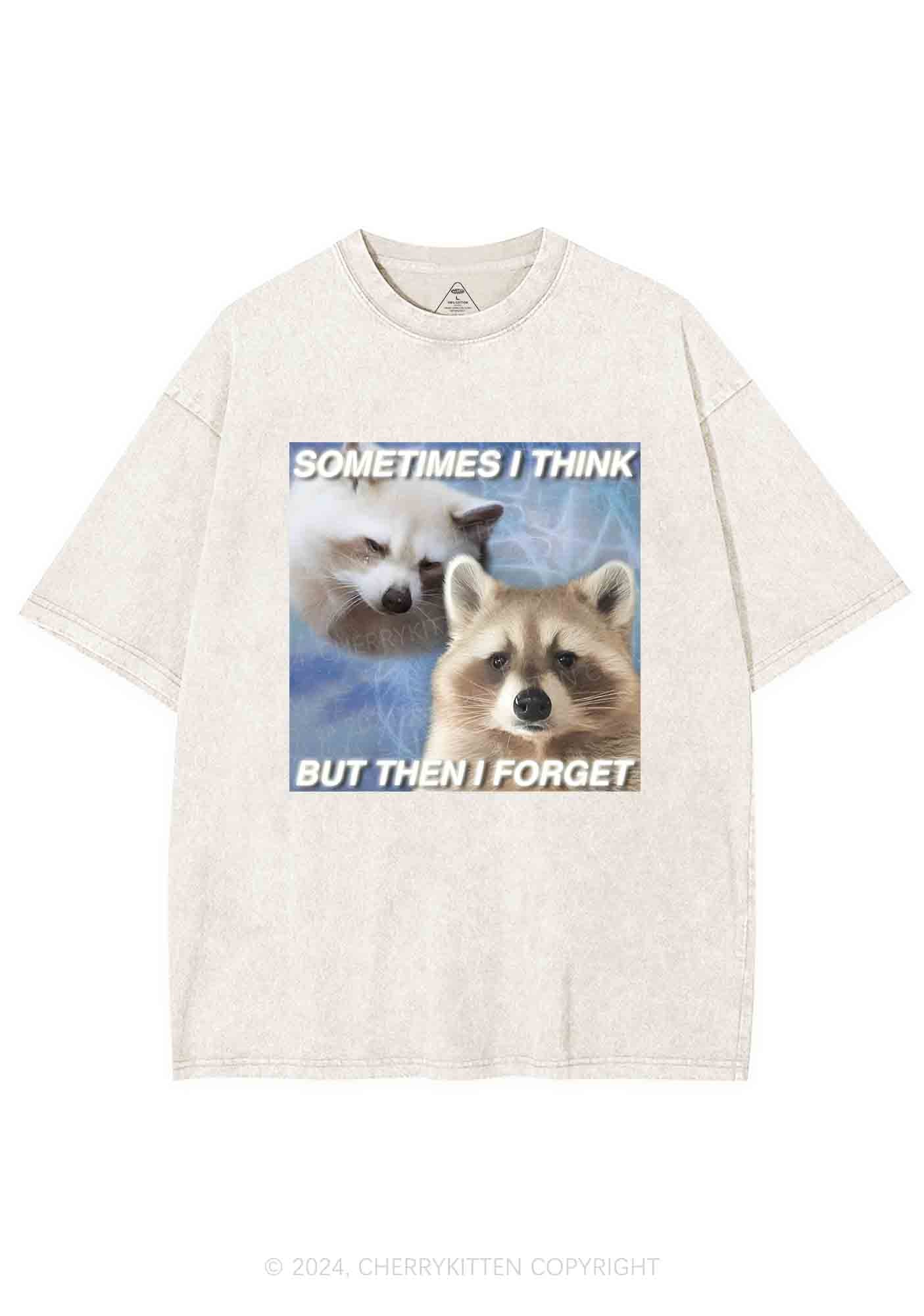 Raccoon Sometimes Think Y2K Washed Tee Cherrykitten - Image 6