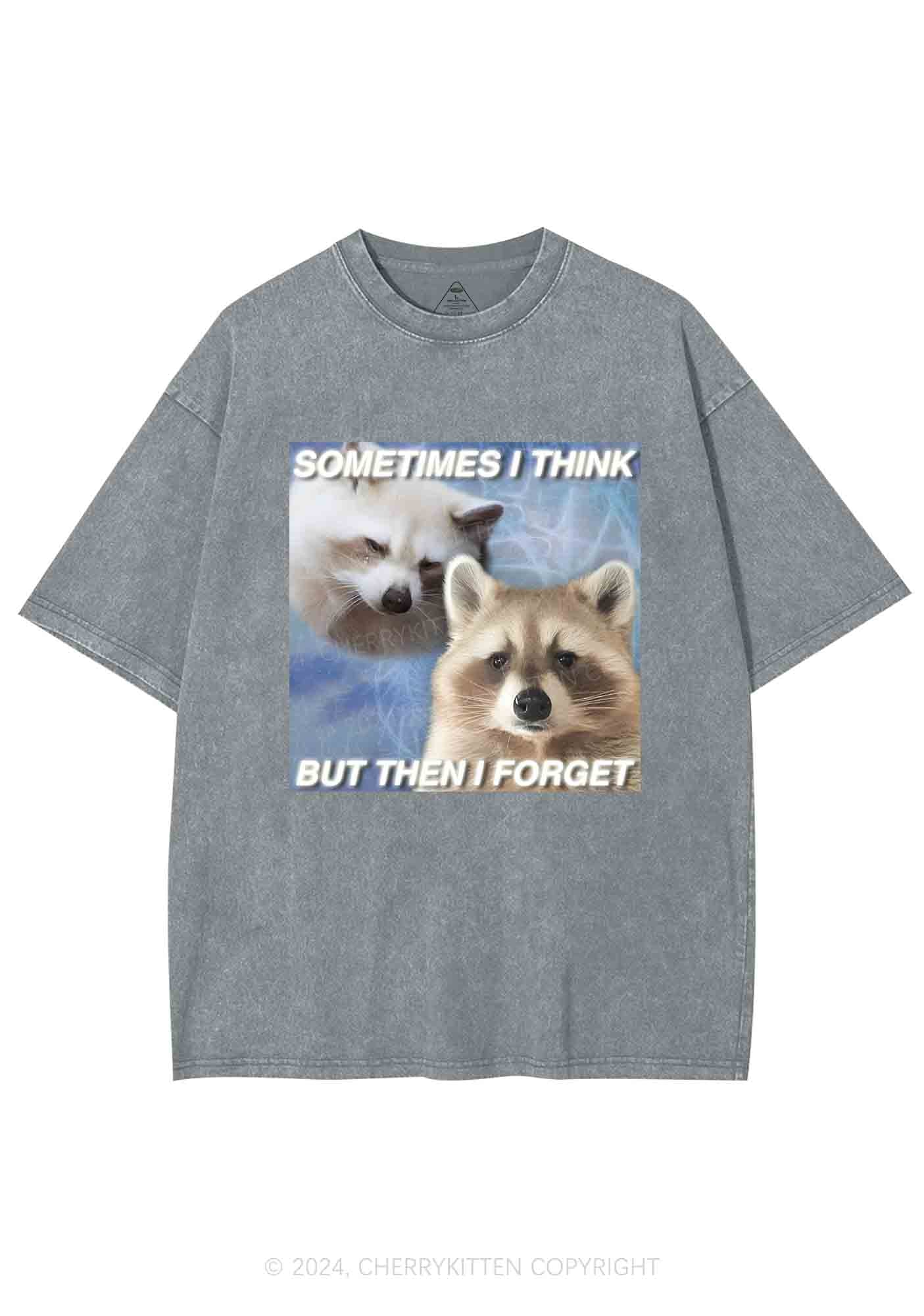 Raccoon Sometimes Think Y2K Washed Tee Cherrykitten - Image 8