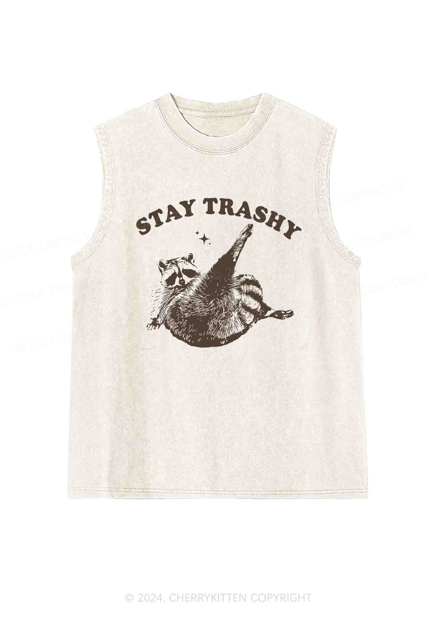 Raccoon Stay Trashy Y2K Washed Tank Cherrykitten - Image 4