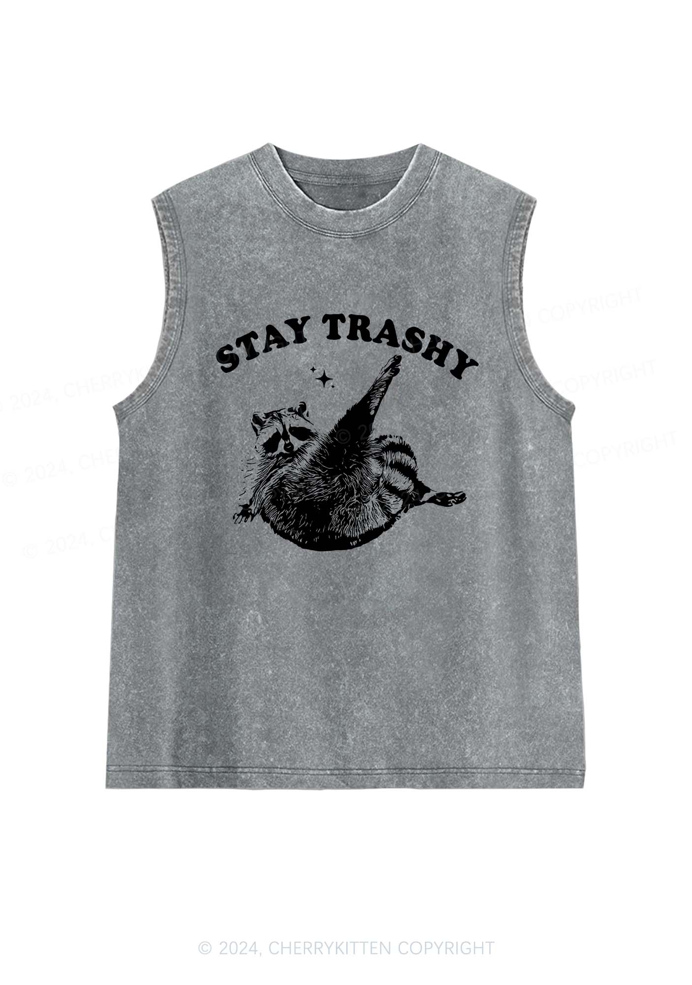 Raccoon Stay Trashy Y2K Washed Tank Cherrykitten - Image 5