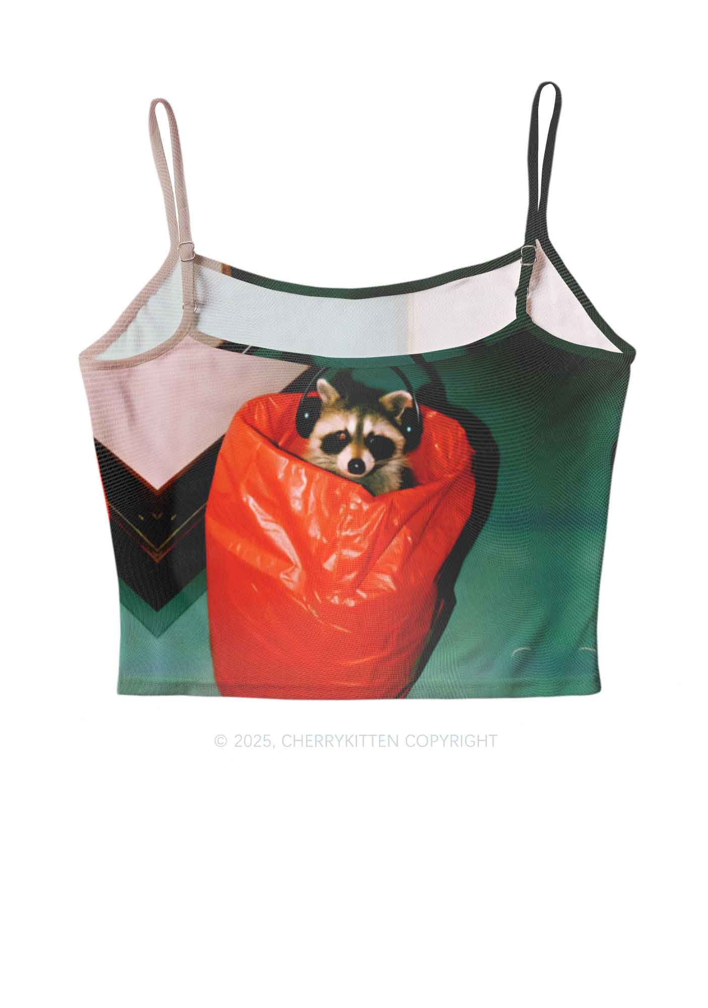Raccoon With Headphones Y2K Mesh Cami Tank Cherrykitten - Image 2