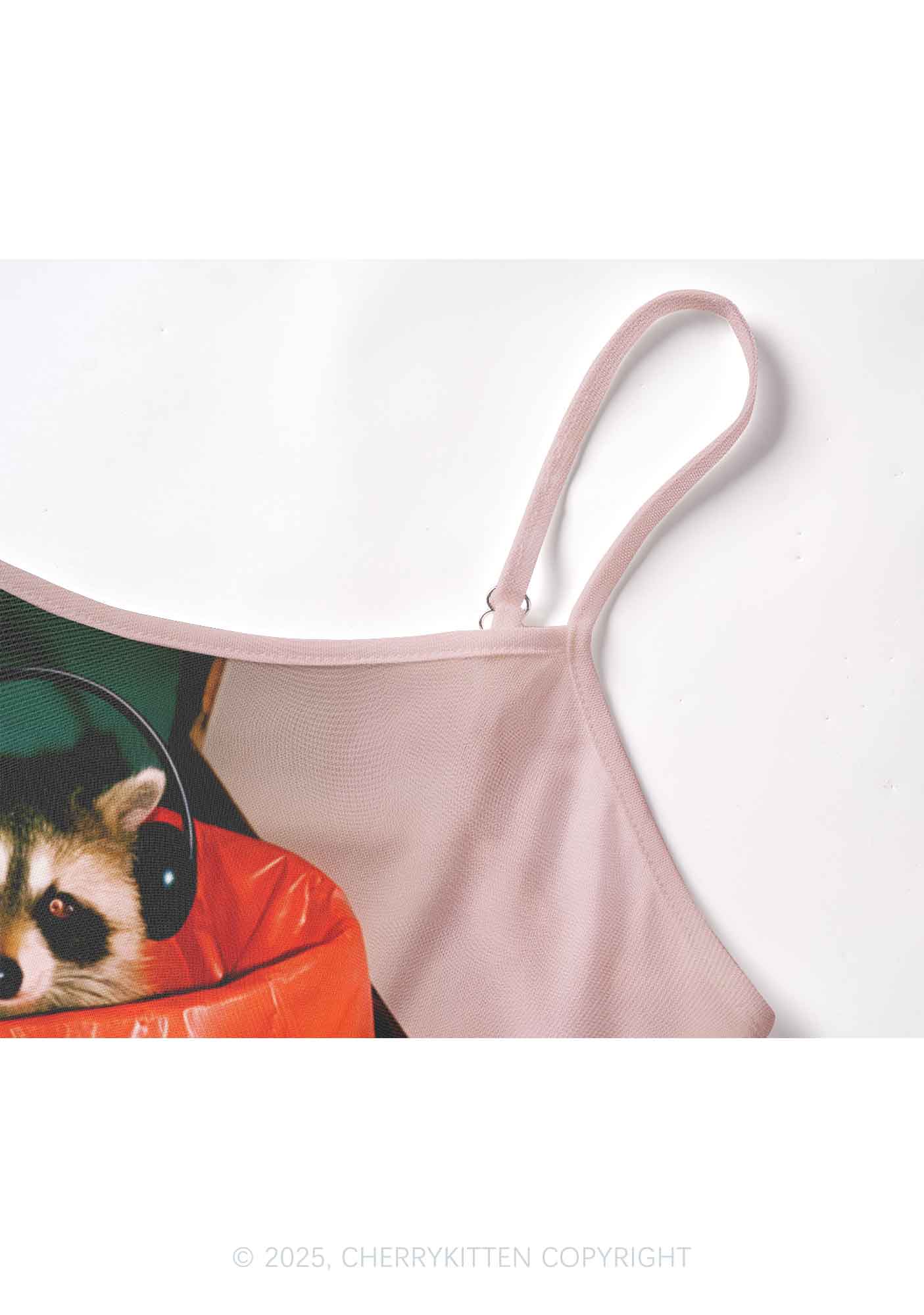 Raccoon With Headphones Y2K Mesh Cami Tank Cherrykitten - Image 4