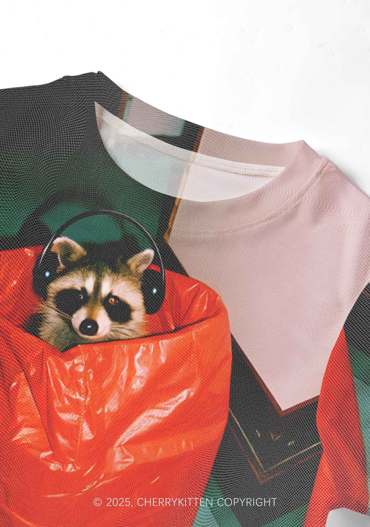 Raccoon With Headphones Y2K Mesh Crop Top Cherrykitten - Image 2