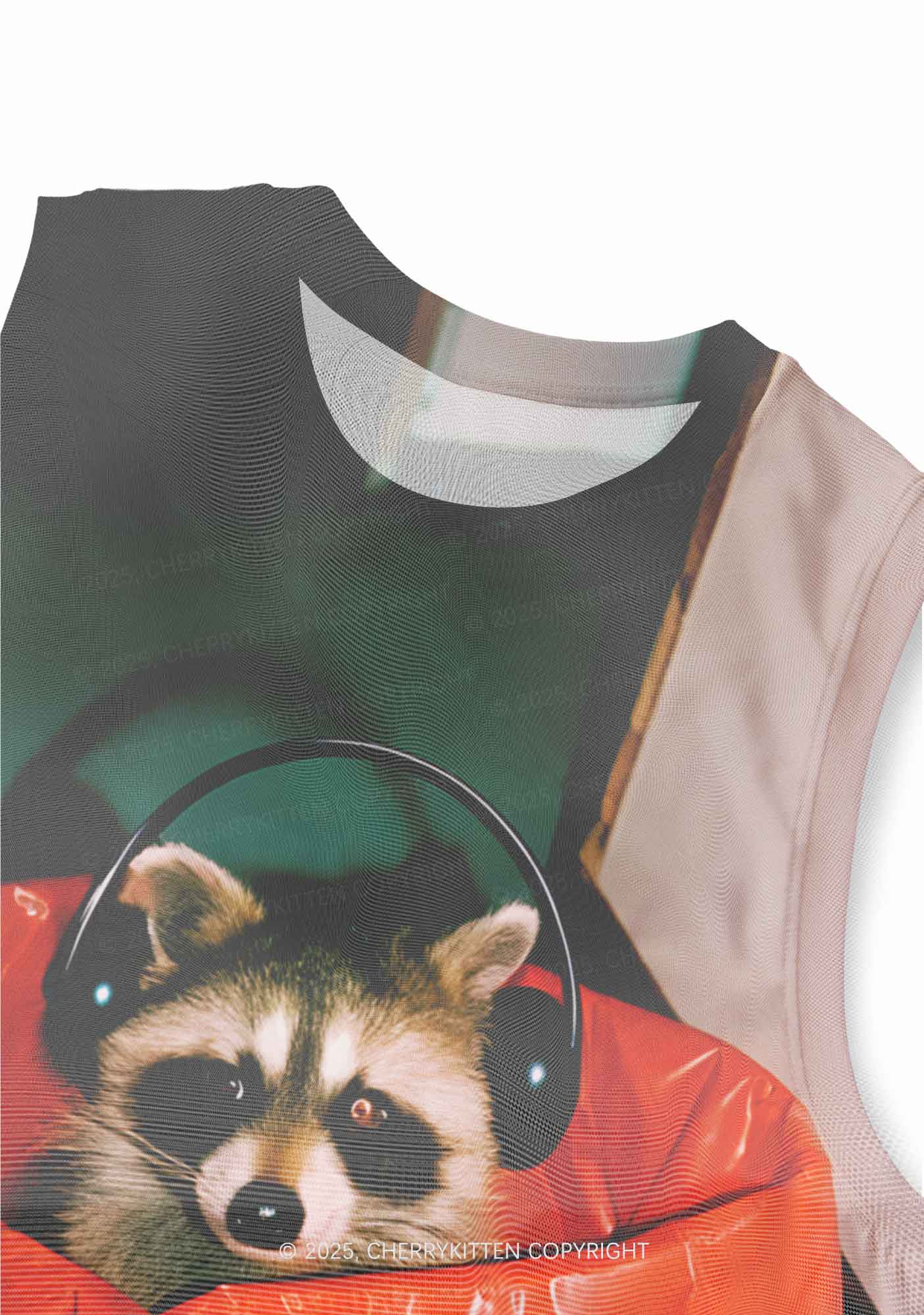 Raccoon With Headphones Y2K Mesh Muscle Tank Cherrykitten - Image 2