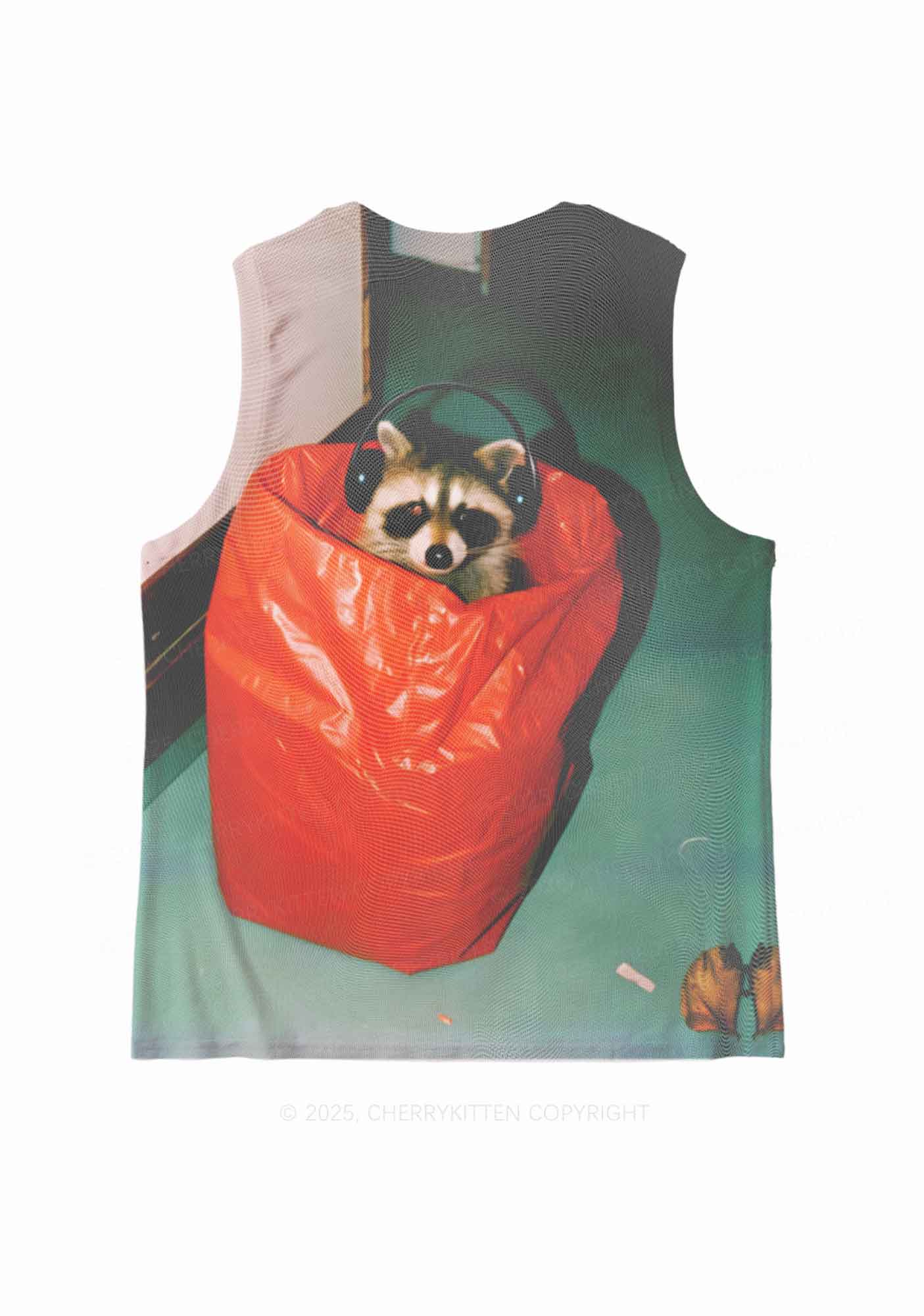 Raccoon With Headphones Y2K Mesh Muscle Tank Cherrykitten - Image 3