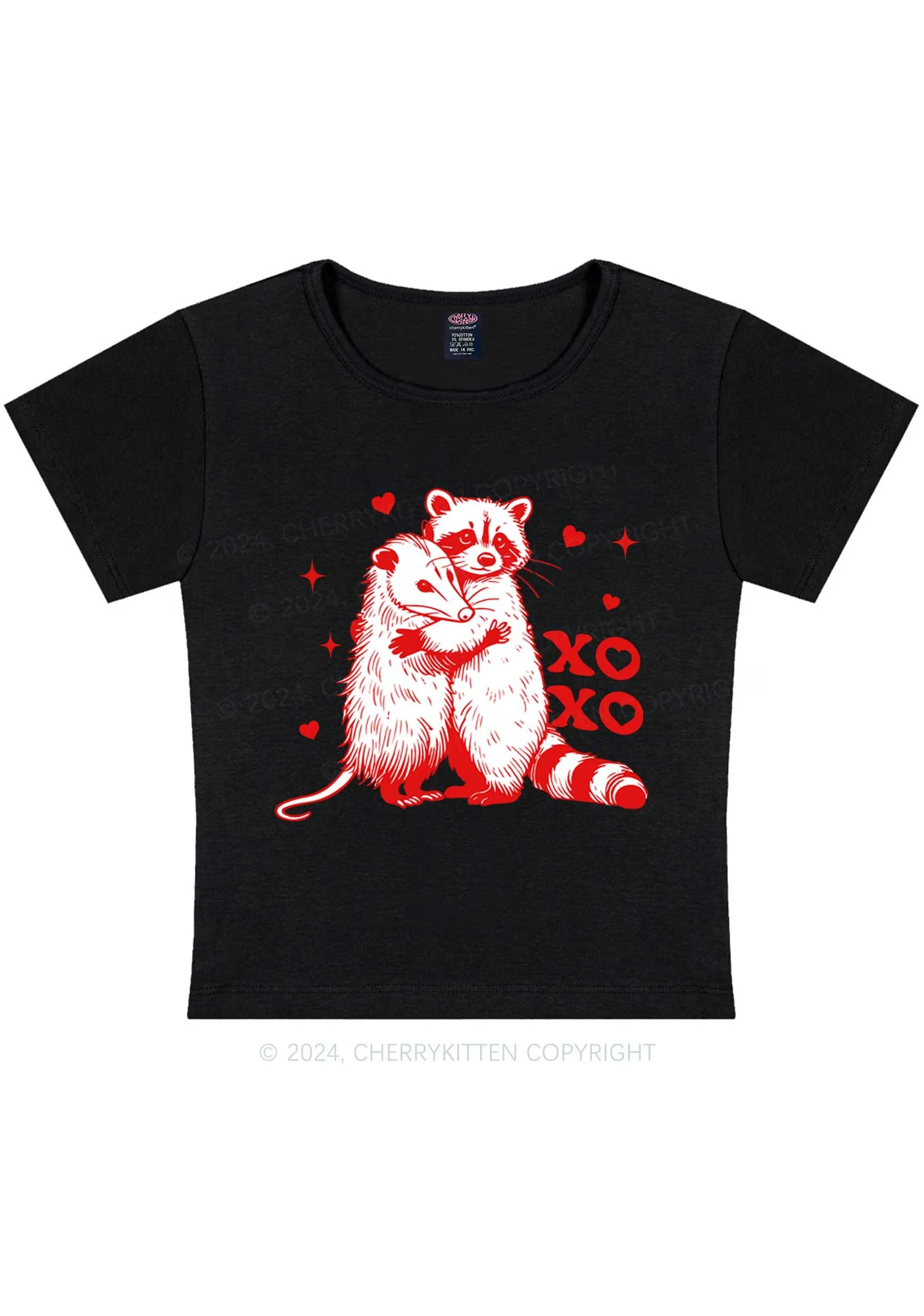 Raccoon XOXO Y2K Valentine's Day Baby Tee Cherrykitten - Image 3