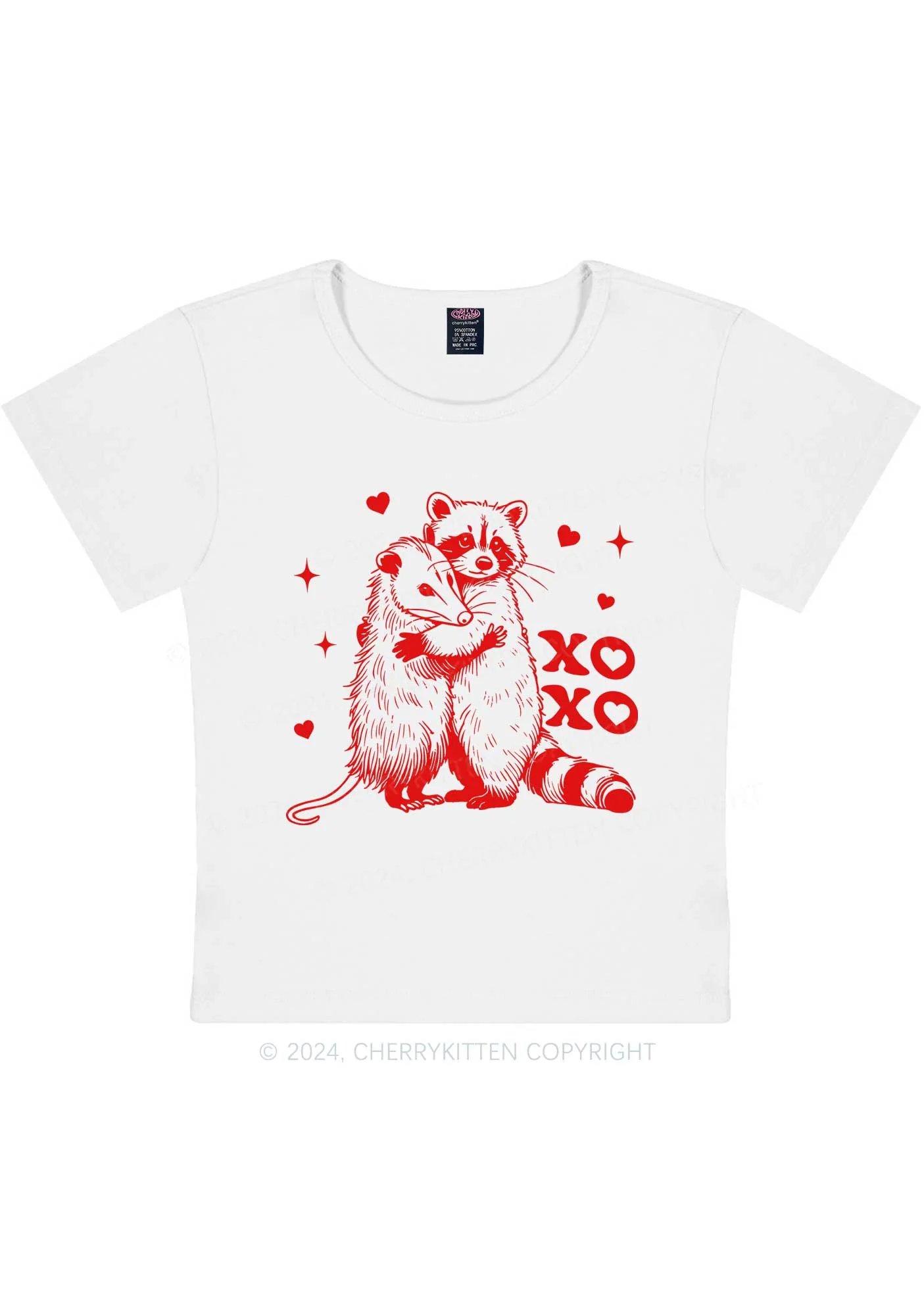 Raccoon XOXO Y2K Valentine's Day Baby Tee Cherrykitten - Image 4
