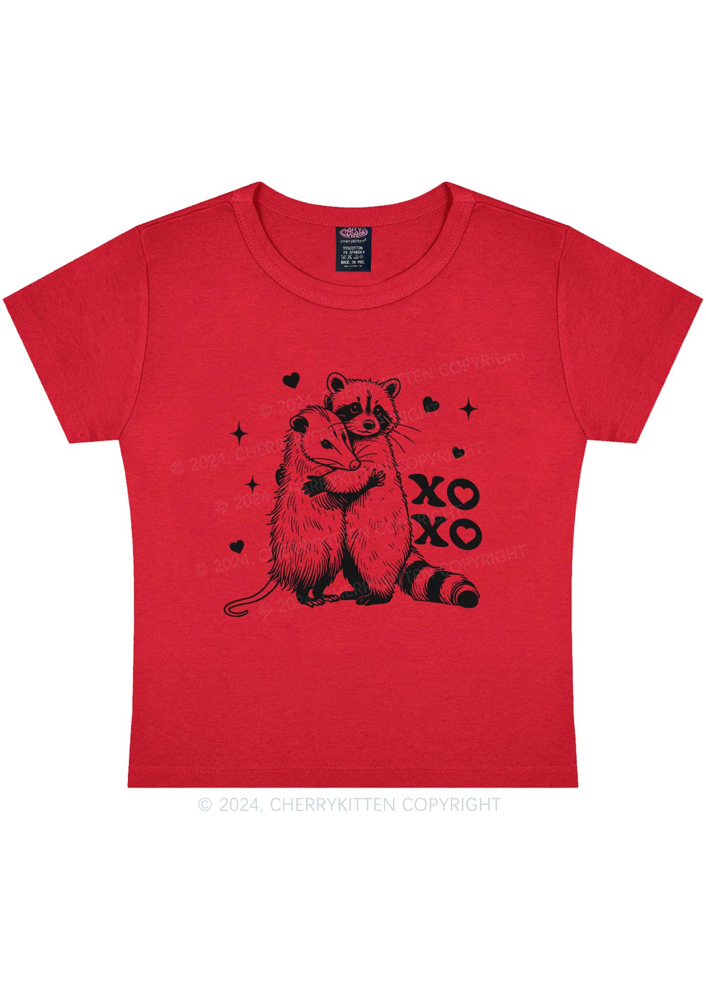 Raccoon XOXO Y2K Valentine's Day Baby Tee Cherrykitten - Image 5